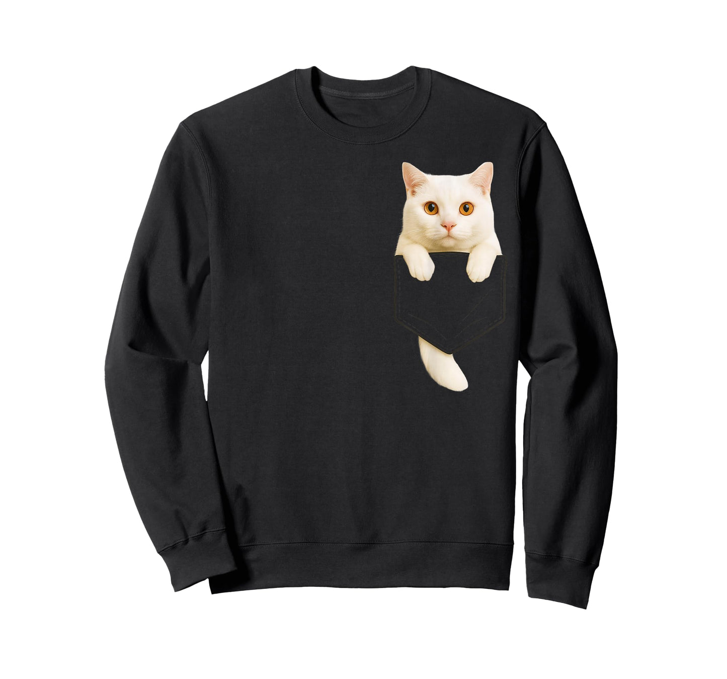 Cute White Cat Pocket Funny Gifts Cat Mom Cat Dad Cat Lover T-Shirt