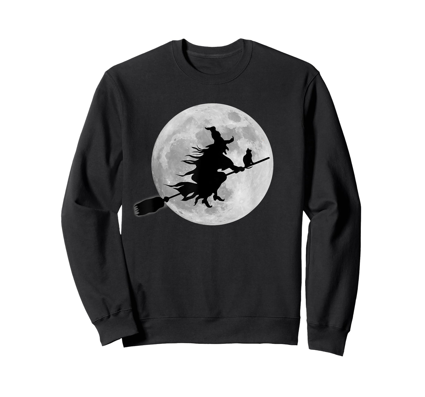Flying Witch On Broomstick Halloween Full Moon Black Cat T-Shirt for Men Women Kids