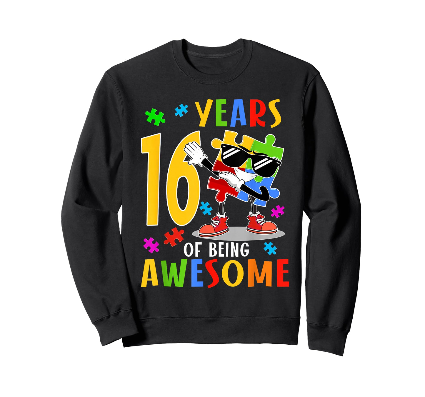 16 Years Of Being Awesome Birthday Dabbing Autism Puzzle T-Shirt