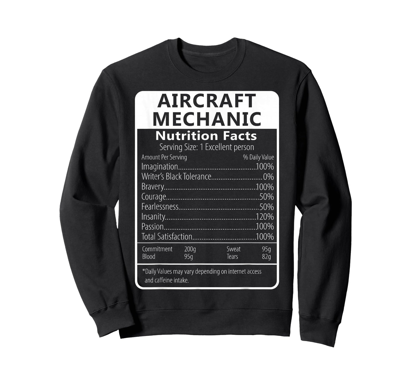 Aircraft Mechanic Nutrition Facts Sarcastic T-Shirt