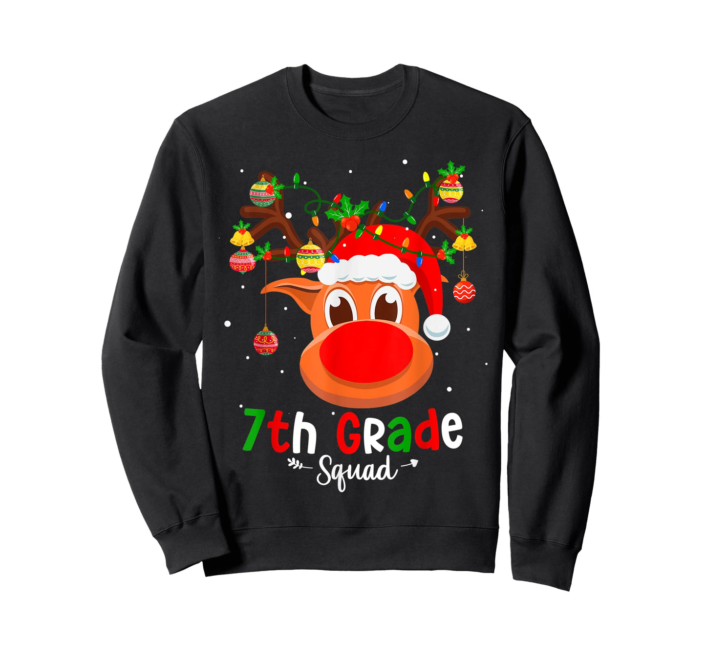 7th Grade Squad Plaid Reindeer Santa Hat Teacher Christmas Men Women Kids T-Shirt