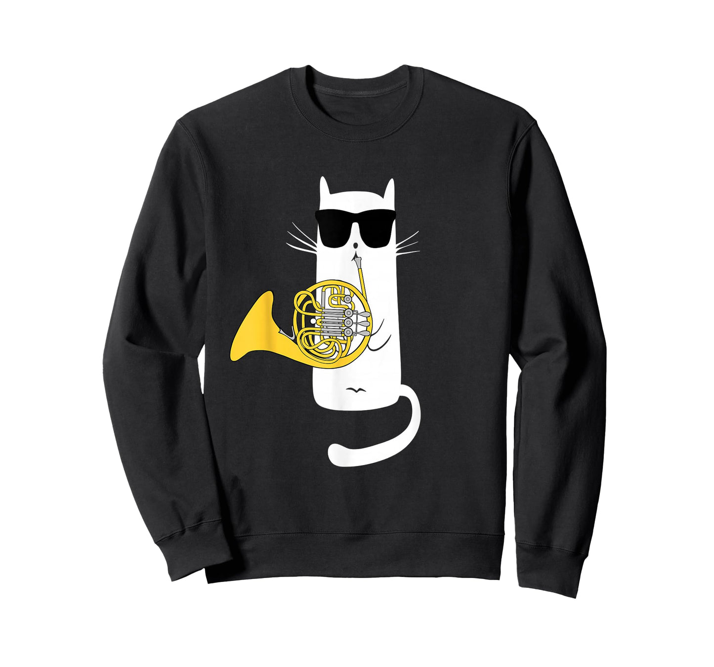 Funny Cat Wearing Sunglasses Playing French Horn T-Shirt