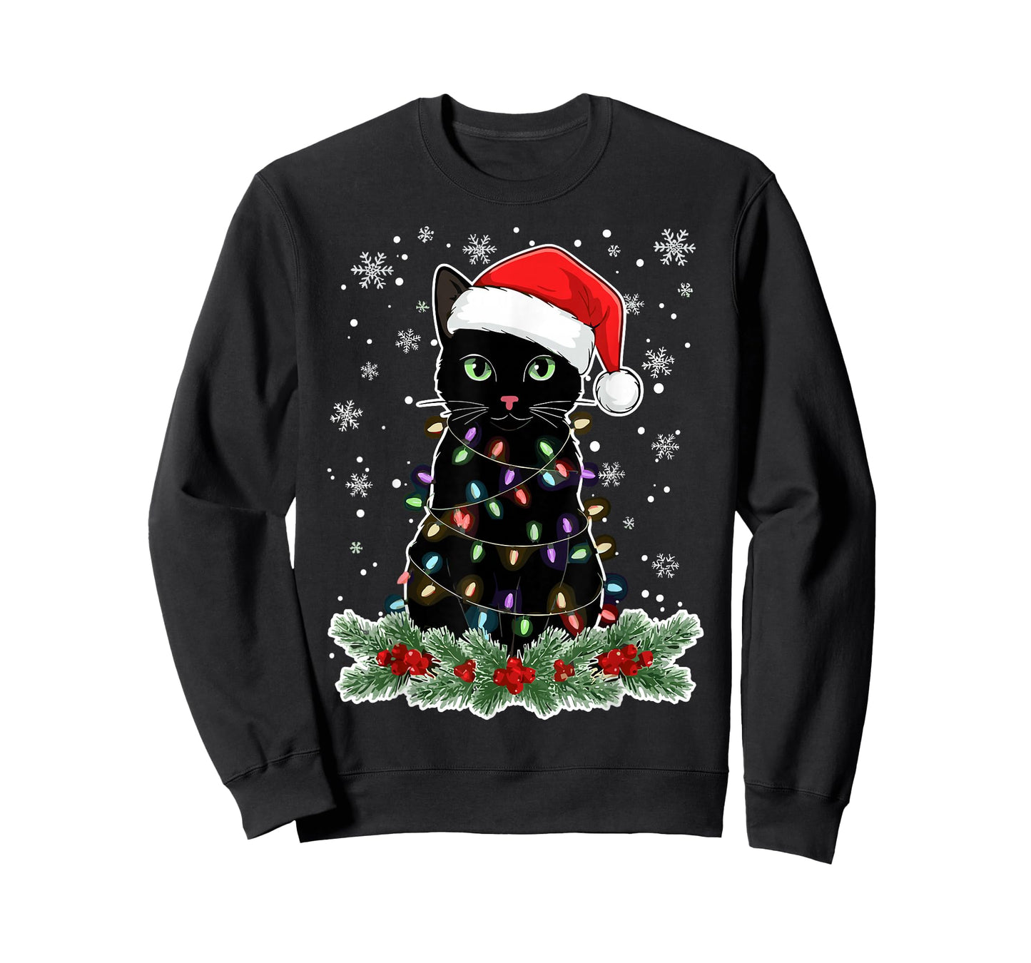 Christmas Black Cats Lover Santa Hat Funny Cat T-Shirt