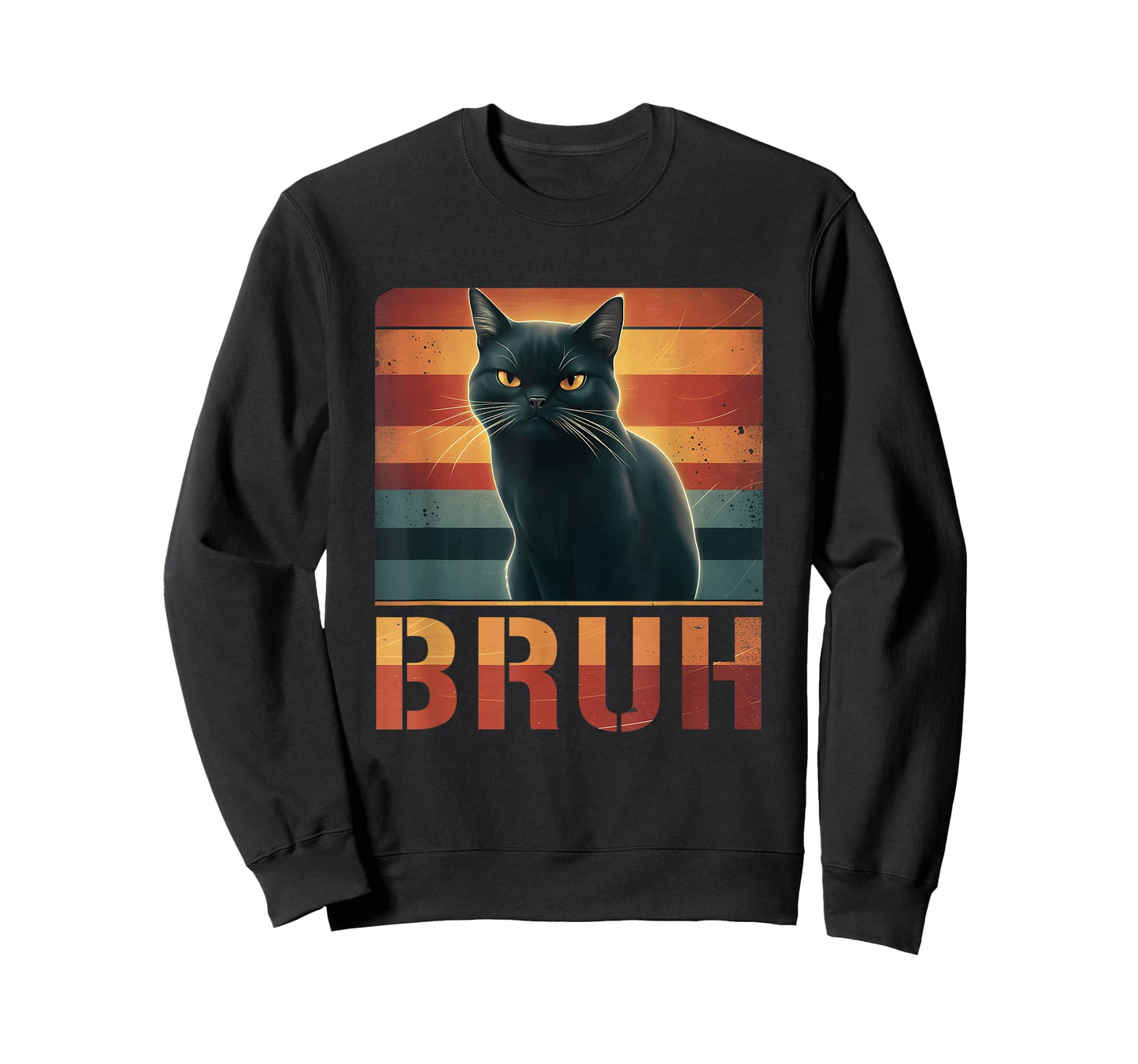 Vintage Sunset Funny Black Cat Bruh Meme Pet Animal T-Shirt