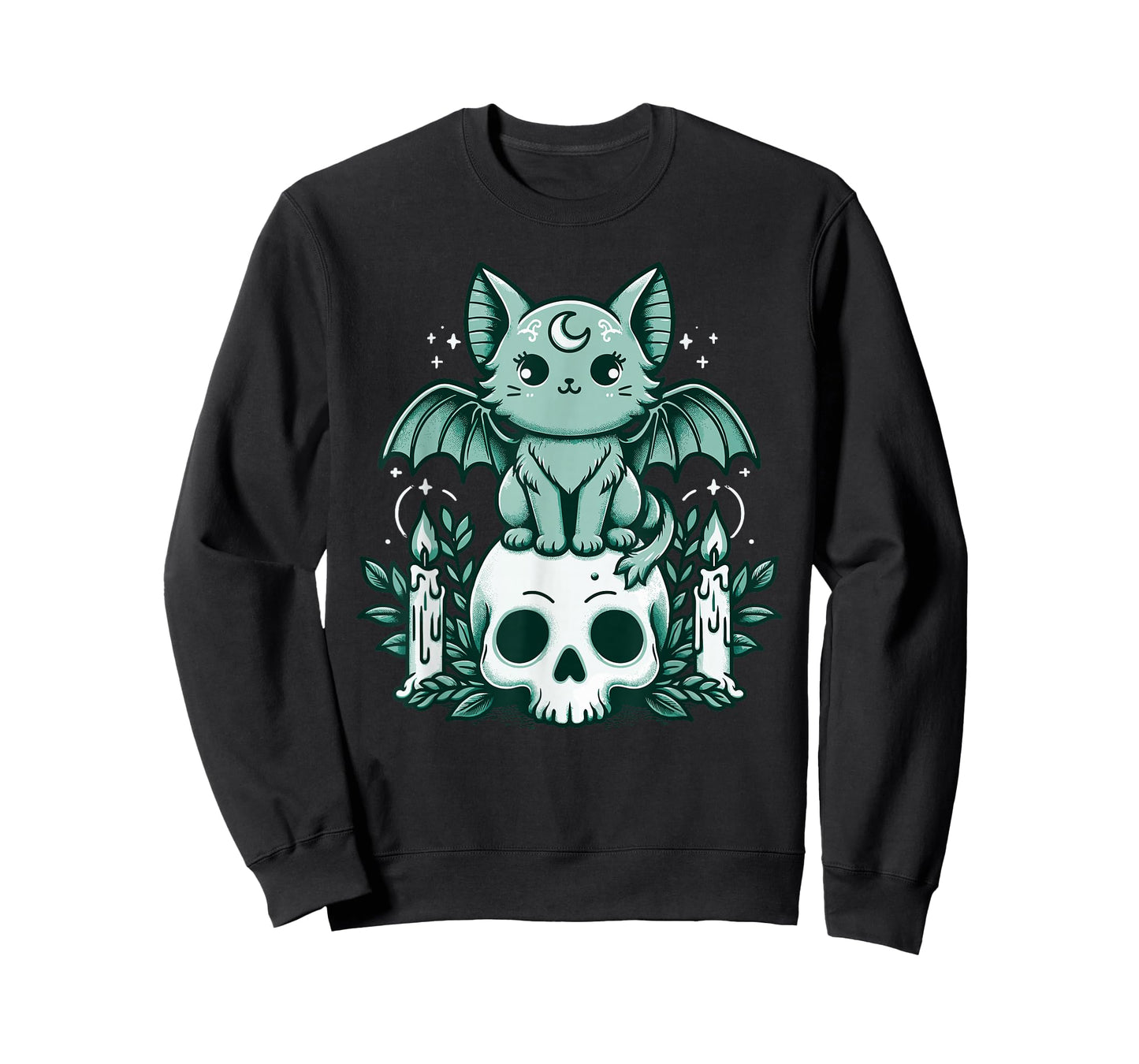 Kawaii Pastel Goth Cute Creepy Cat Bat Skeleton T-Shirt