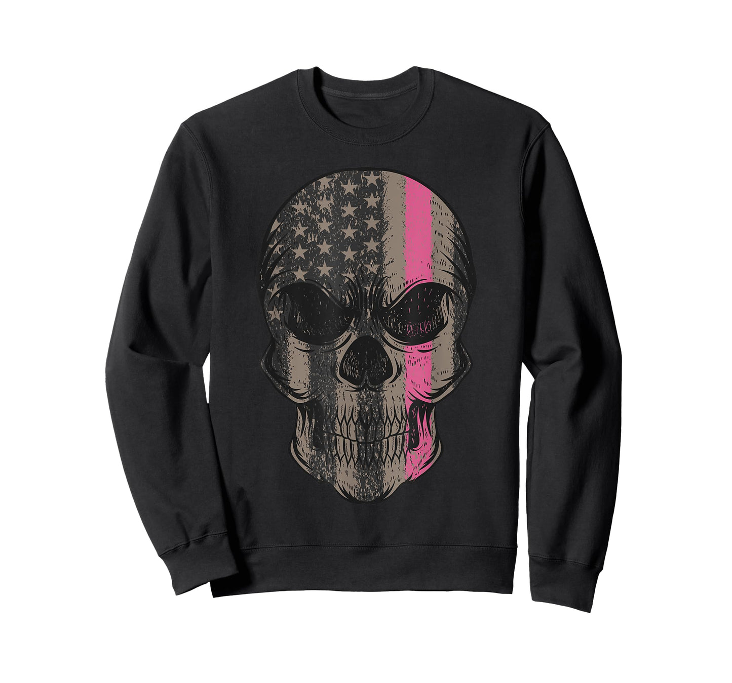 Thin Pink Line Breast Cancer Awareness American Flag Skull Women Men T-Shirt