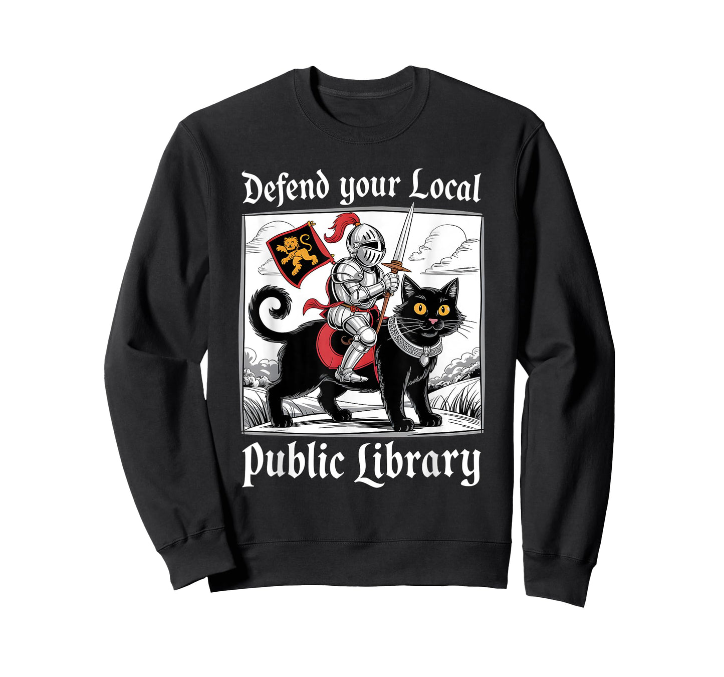 Defend Your Local Public Library Funny Knight Cat T-Shirt