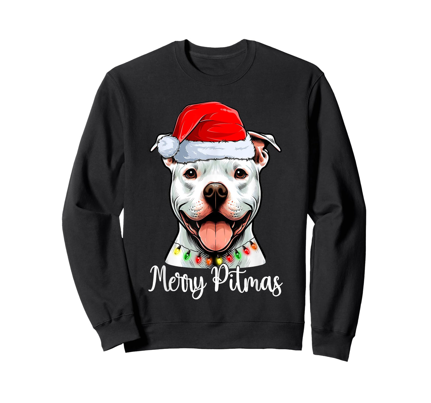 Pit Bull Santa Christmas Tree Lights Xmas Merry Pitmas T-Shirt