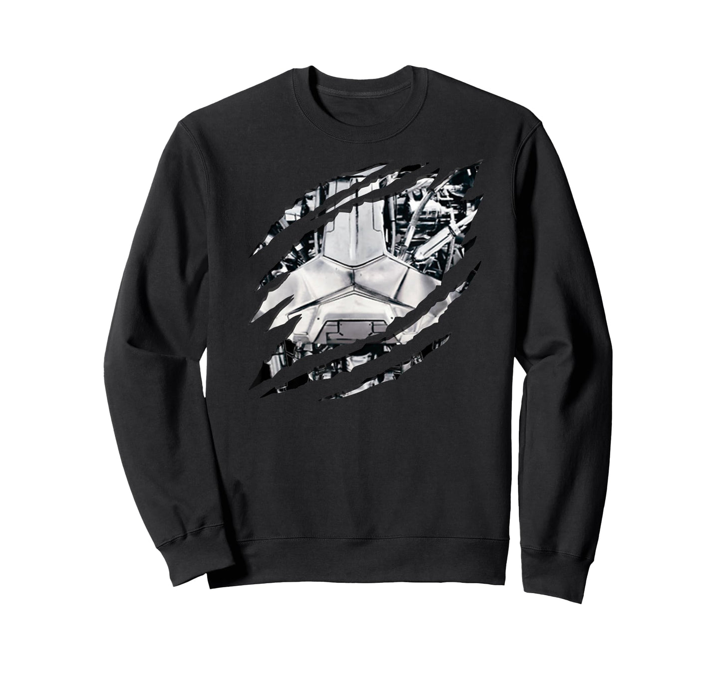 Cool Novelty Torn Clothes Revealing Robot Skeleton Halloween T-Shirt