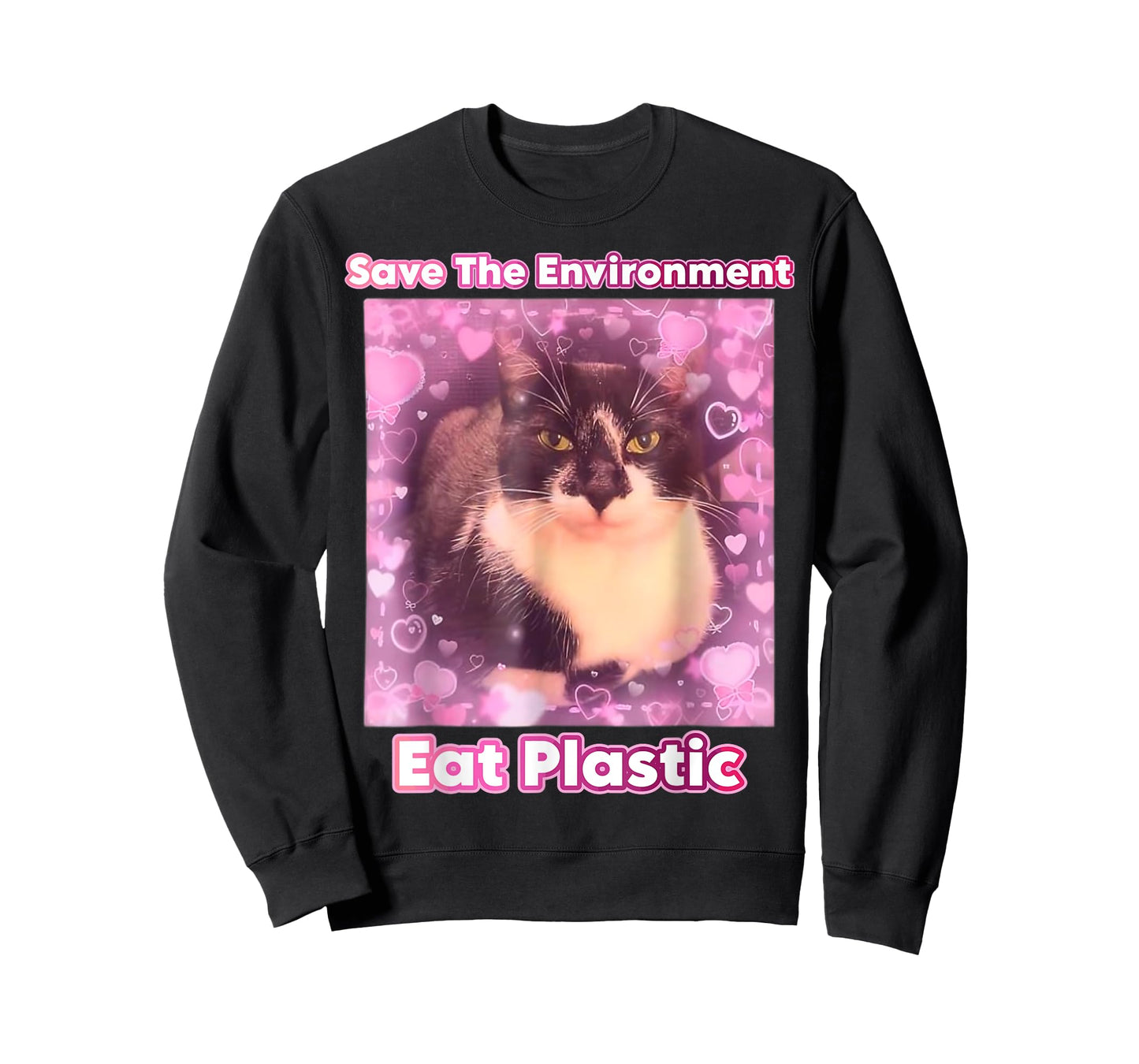 Save The Environment Eat Plastic Cat Meme Funny Memes Gen Z T-Shirt