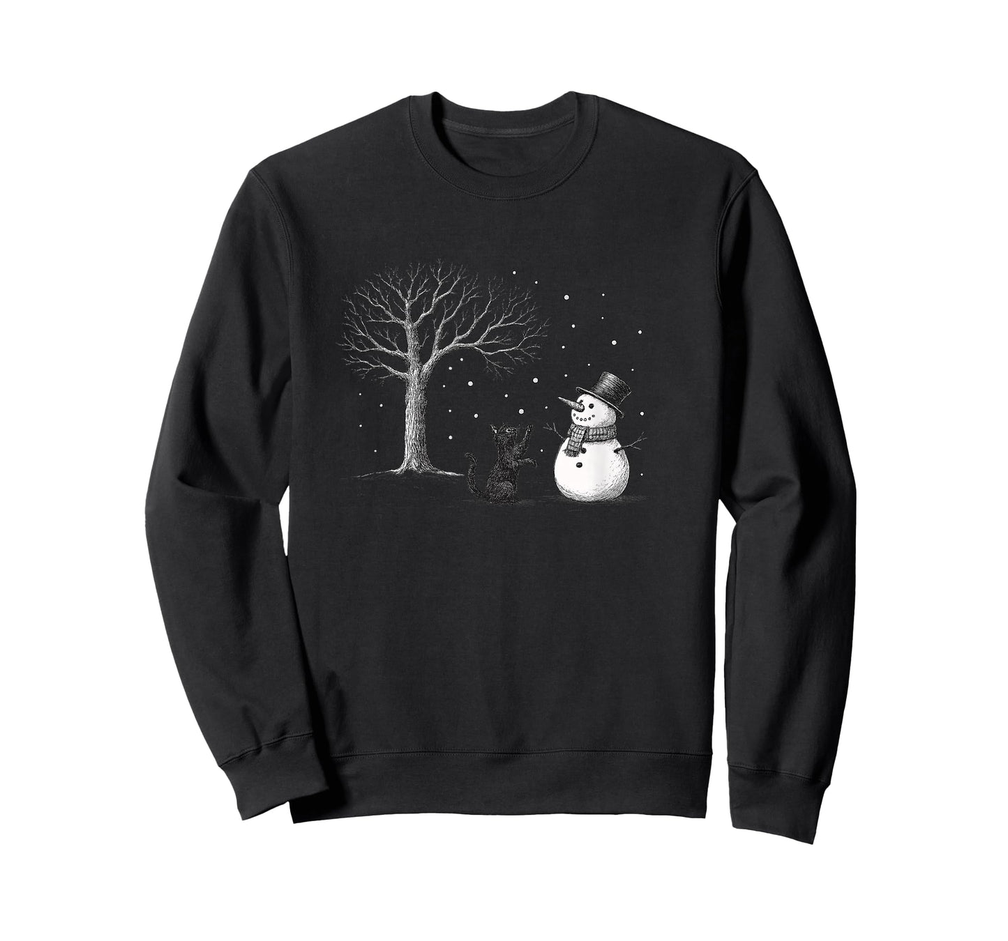 Snowman with Black Cat Christmas Let it Snow Holiday Season T-Shirt