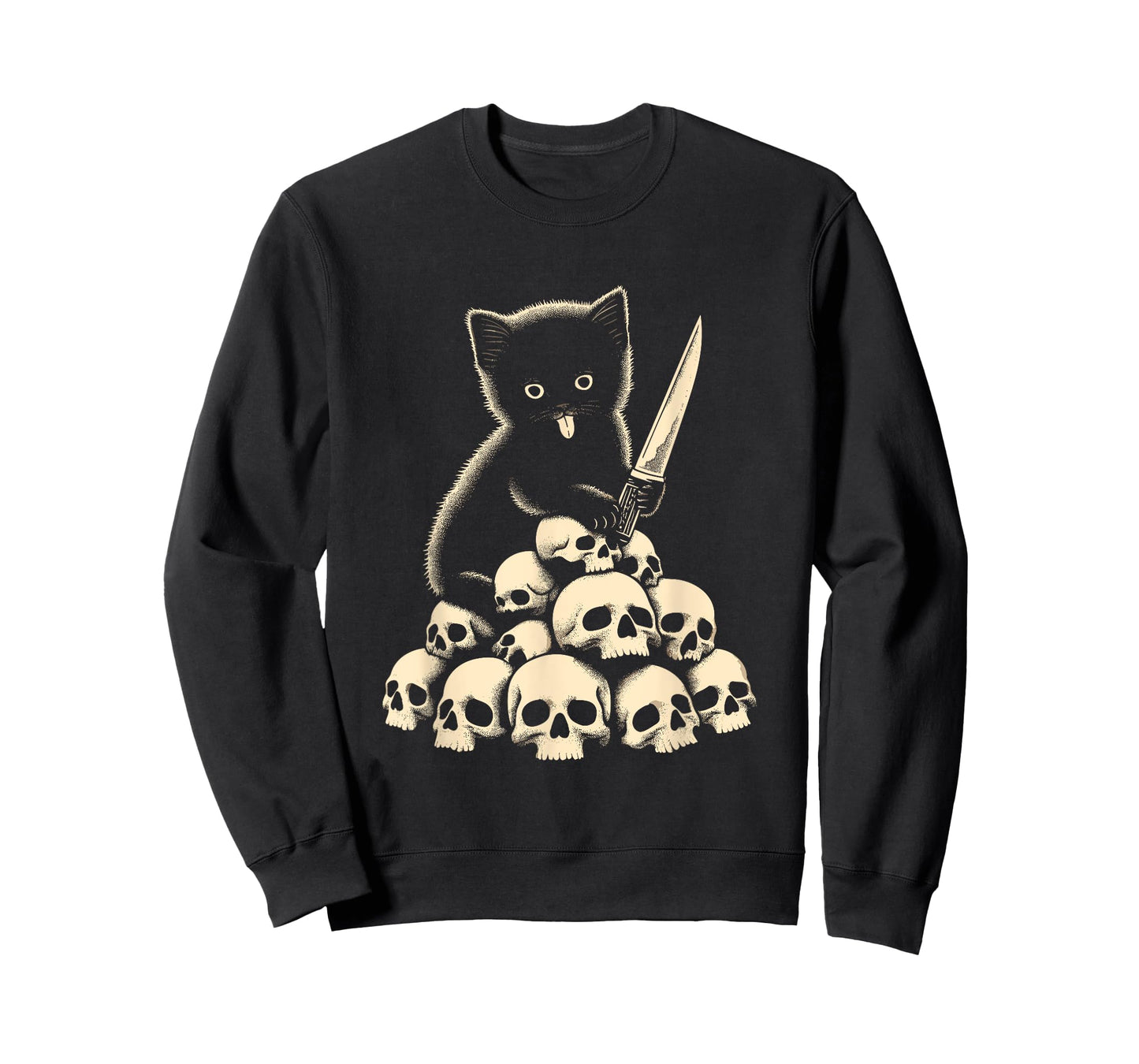 Cute Cat With Knife And Skulls - Spooky Halloween Costume T-Shirt for Men Women