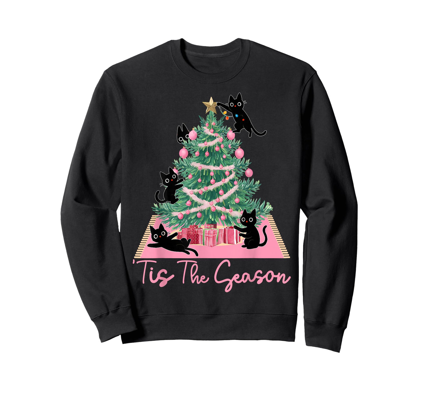 Tis The Season Christmas Tree Cute Black Cat Matching Family T-Shirt