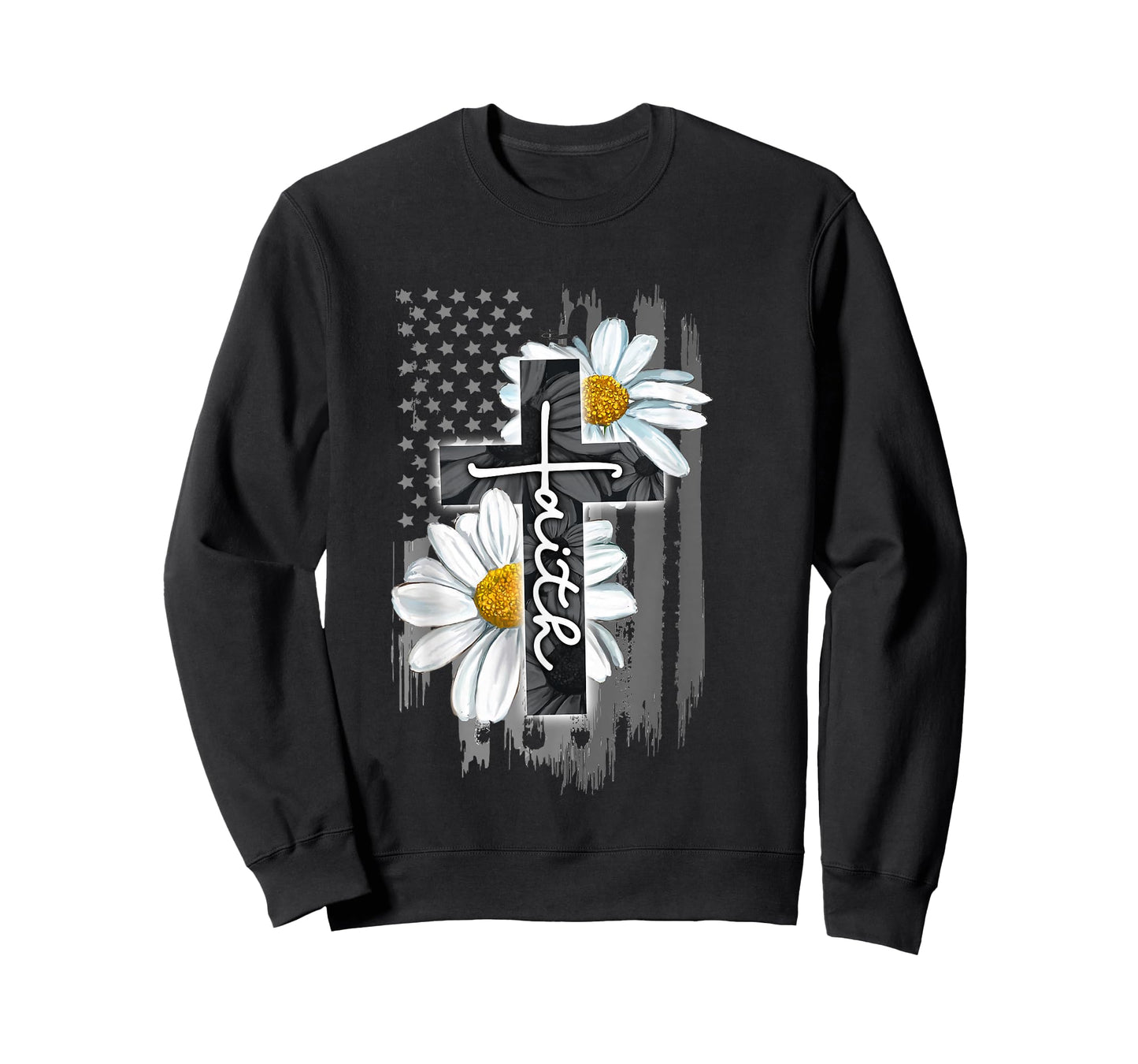 Faith American Flag Daisy Christian Faith Jesus God Lover T-Shirt