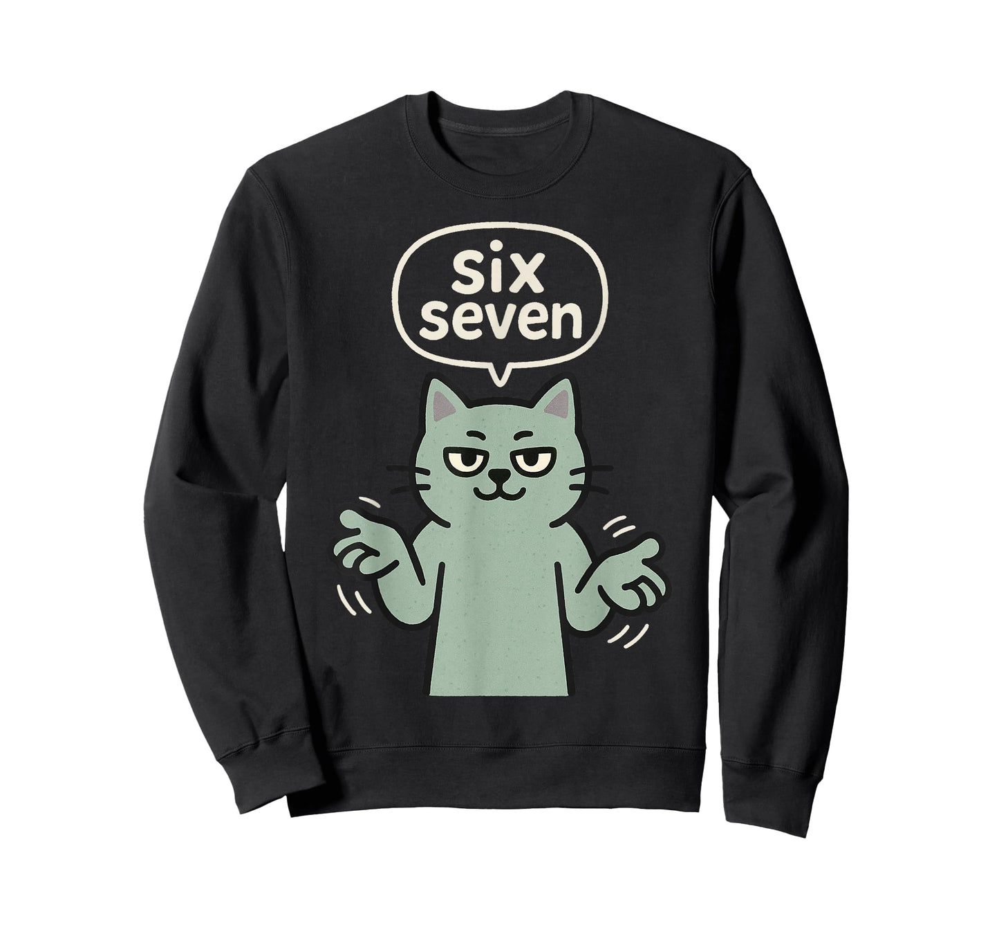 67 Six Seven 6-7 Green Cat - Funny Kids Gaming Brainrot Meme T-Shirt