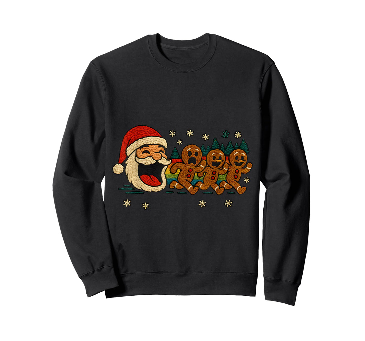 Ugly Knit Santa Chasing Gingerbread Funny Holiday T-Shirt