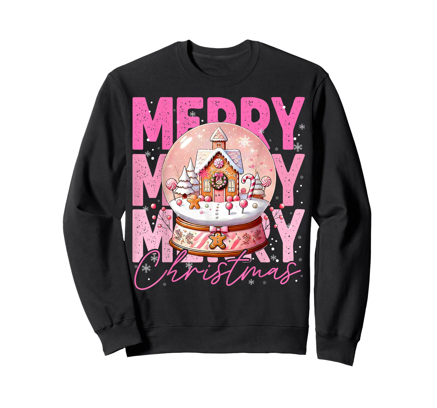 Cute Merry Christmas Snow Globe Pink Gingerbread House Xmas T-Shirt