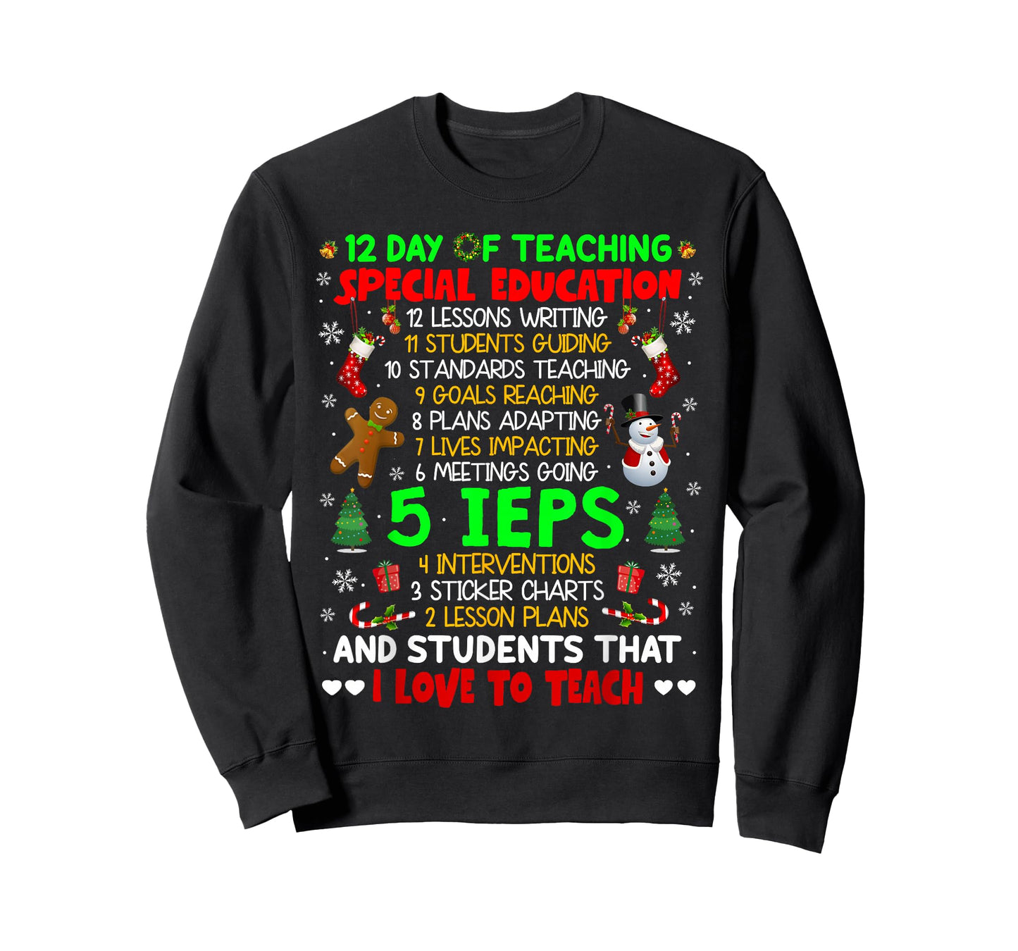 12 Days of Teaching Special Education IEPS SPED Teacher Xmas T-Shirt