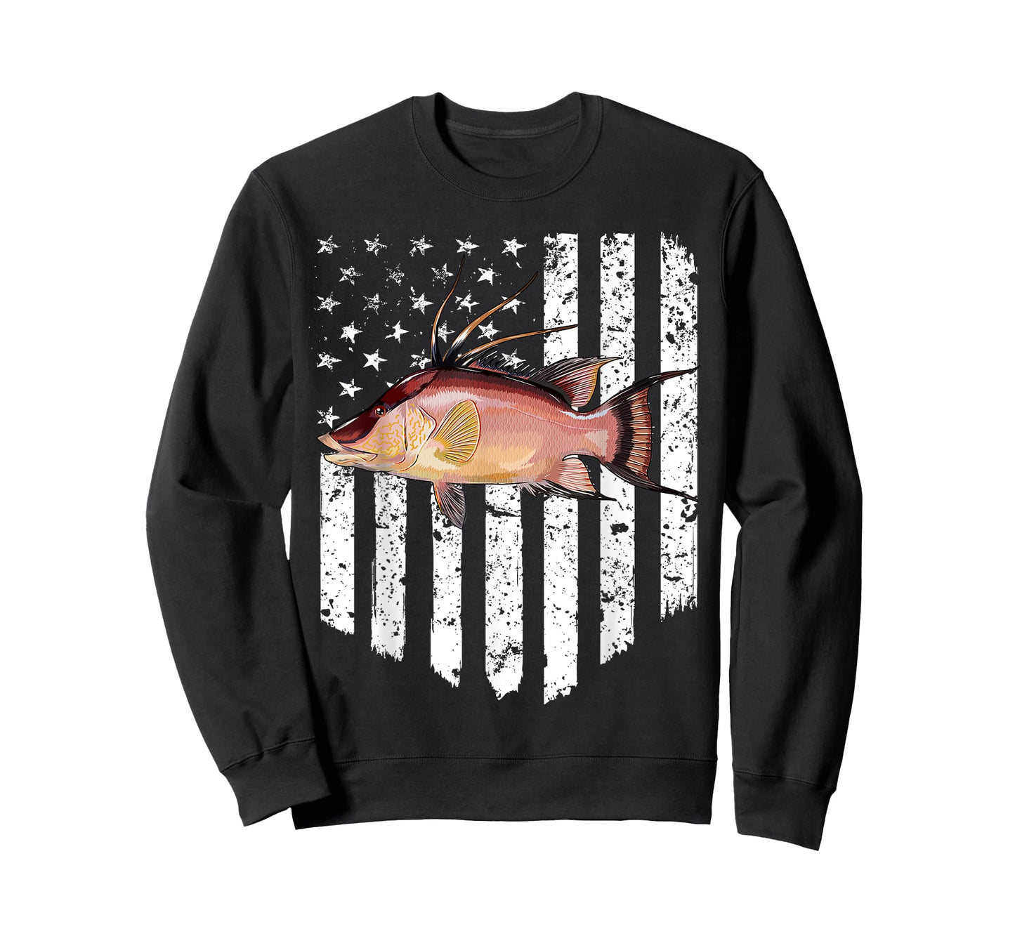 Black White American Flag Hogfish 4th Of July Fish Women Men T-Shirt