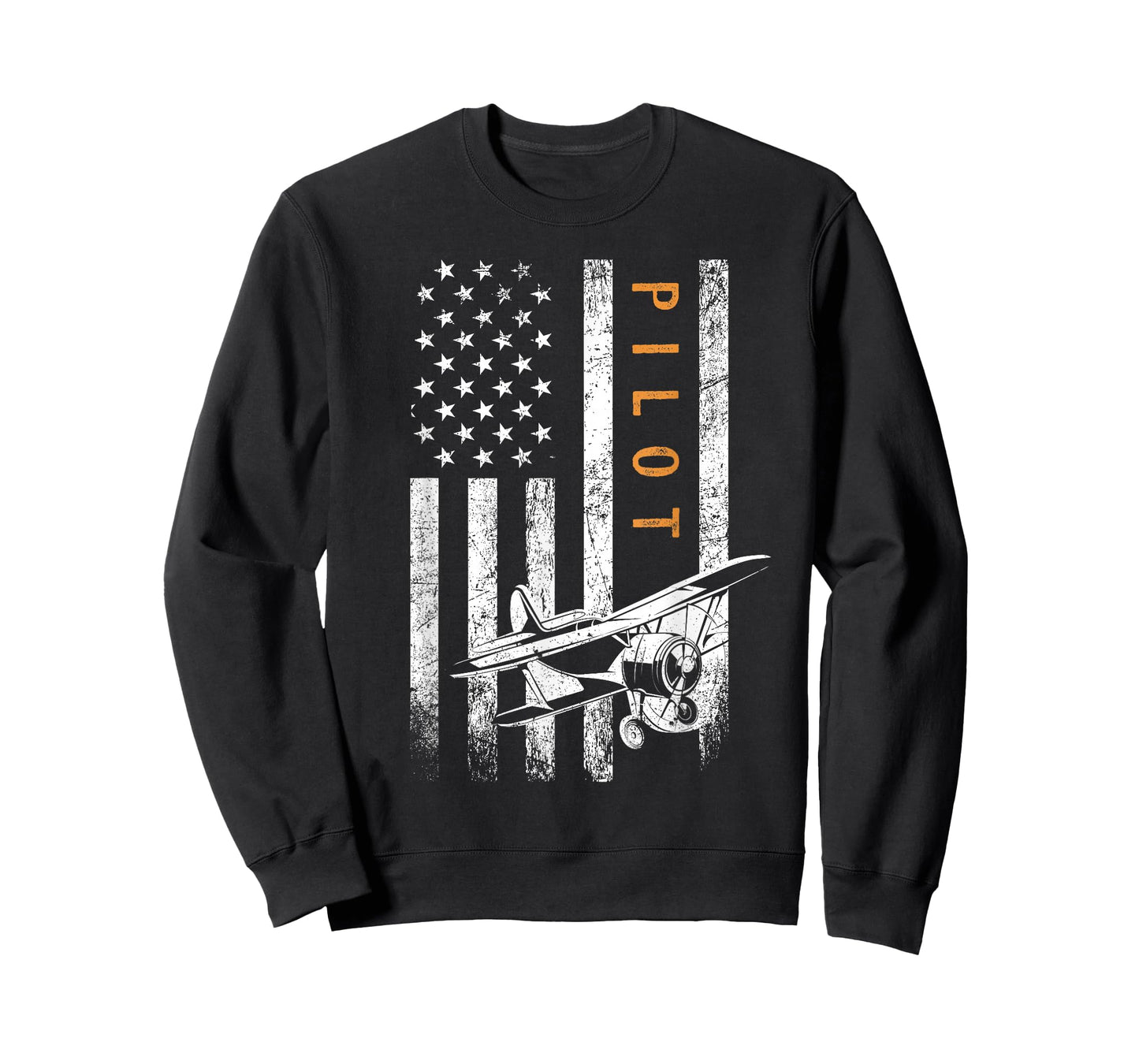 Father's Day Pilot Gifts For Men American Flag Airplane Design Cotton Polyester Unisex-Adults Classic Fit Short Sleeve Crew Neck Black T-Shirt