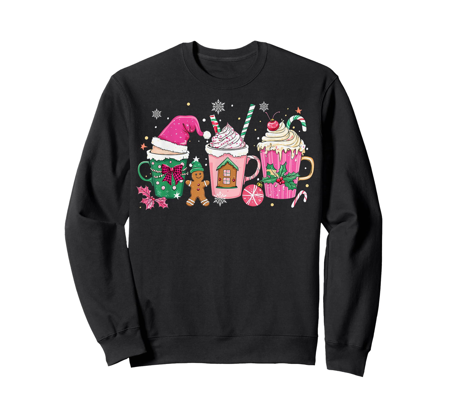 Coffee Christmas Gingerbread Pink Women Latte Cozy Winter T-Shirt