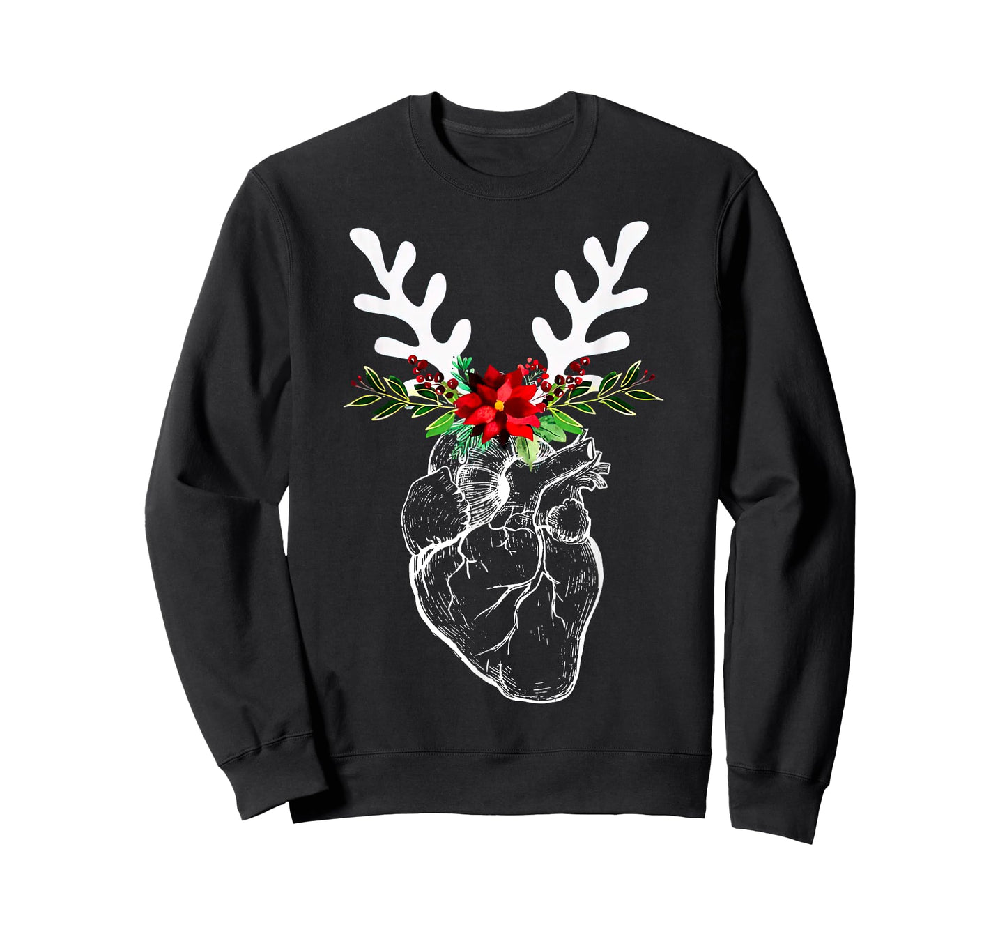 Anatomy Heart Floral Reindeer Christmas Cardiac Nurse T-Shirt