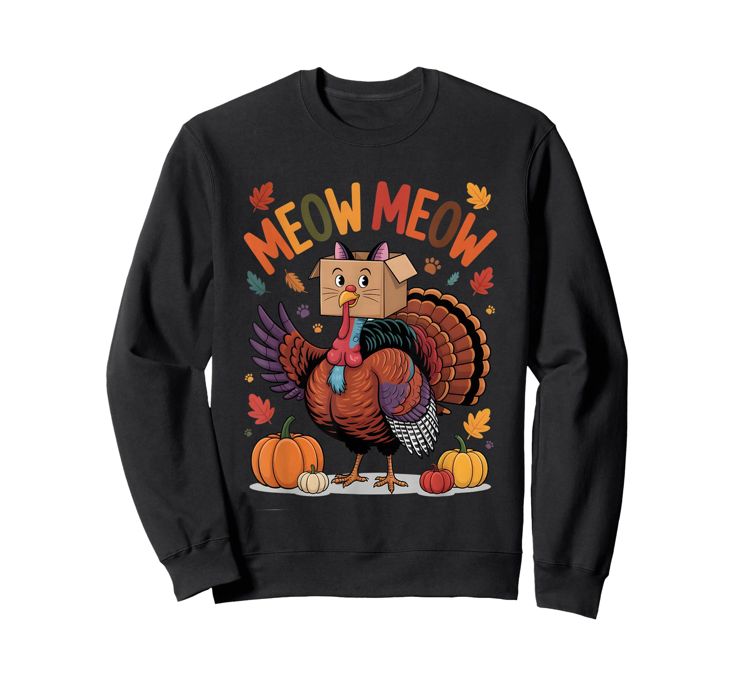 Funny Turkey Cat Meow Thanksgiving Men Women Thanksgiving T-Shirt