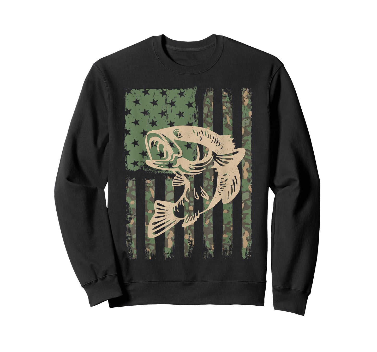 Camouflage USA Flag Big Mouth Bass Fishing T-Shirt