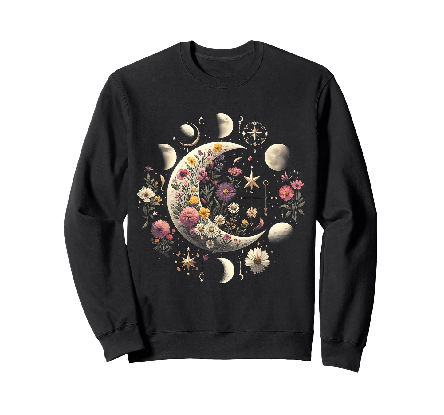 Celestial Moon Phase BOHO Wildflowers Zodiac Witchcore T-Shirt