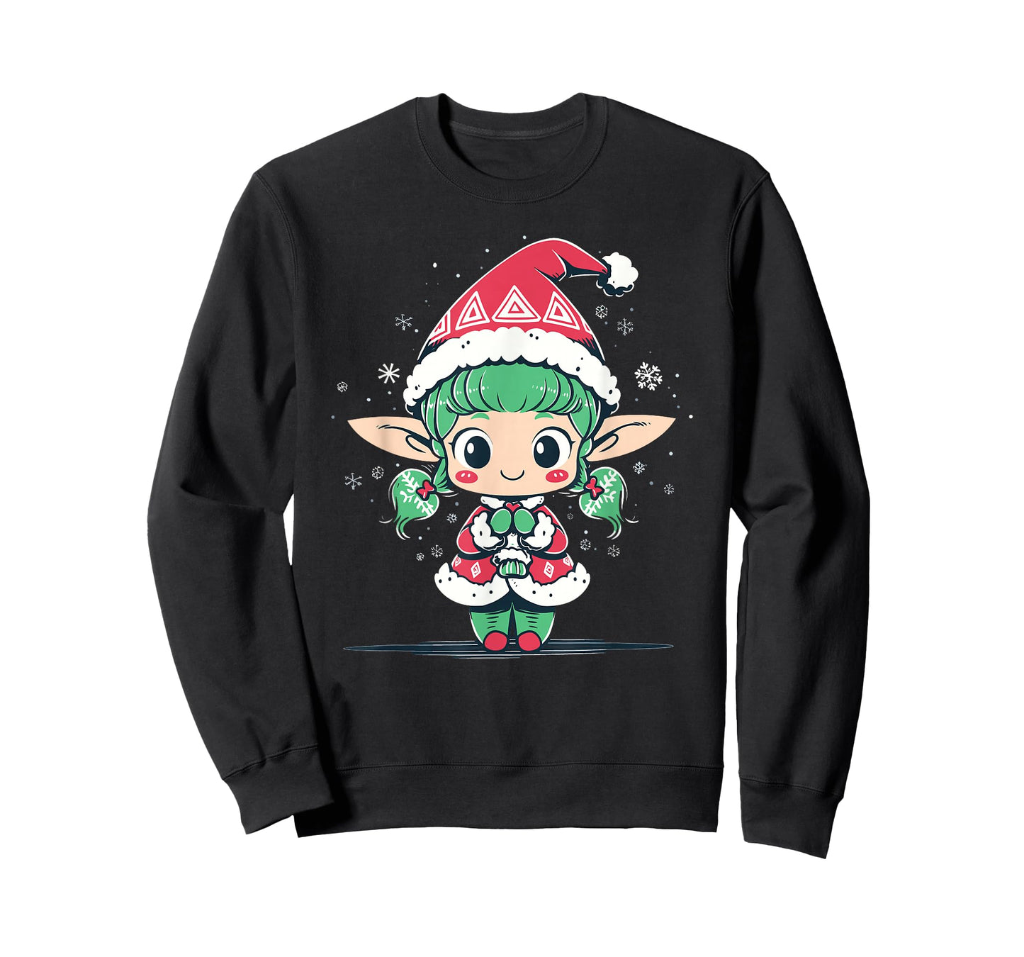 Cute Christmas Elf in Santa Claus Hat Little Girl Graphic T-Shirt