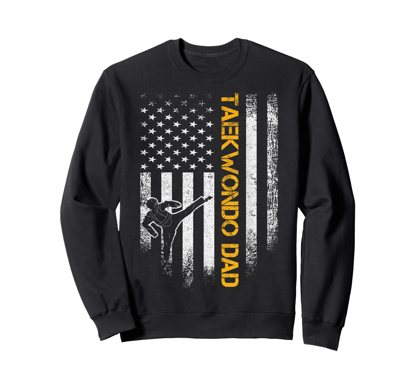 Vintage USA Flag Korea Taekwondo Training Dad Silhouette T-Shirt