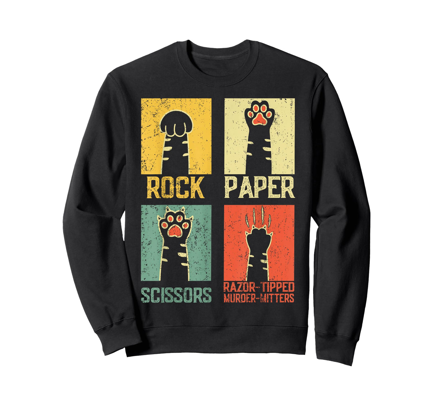 Retro Rock Paper Scissors Hand Game Cute Paw Humor Cat Meme T-Shirt
