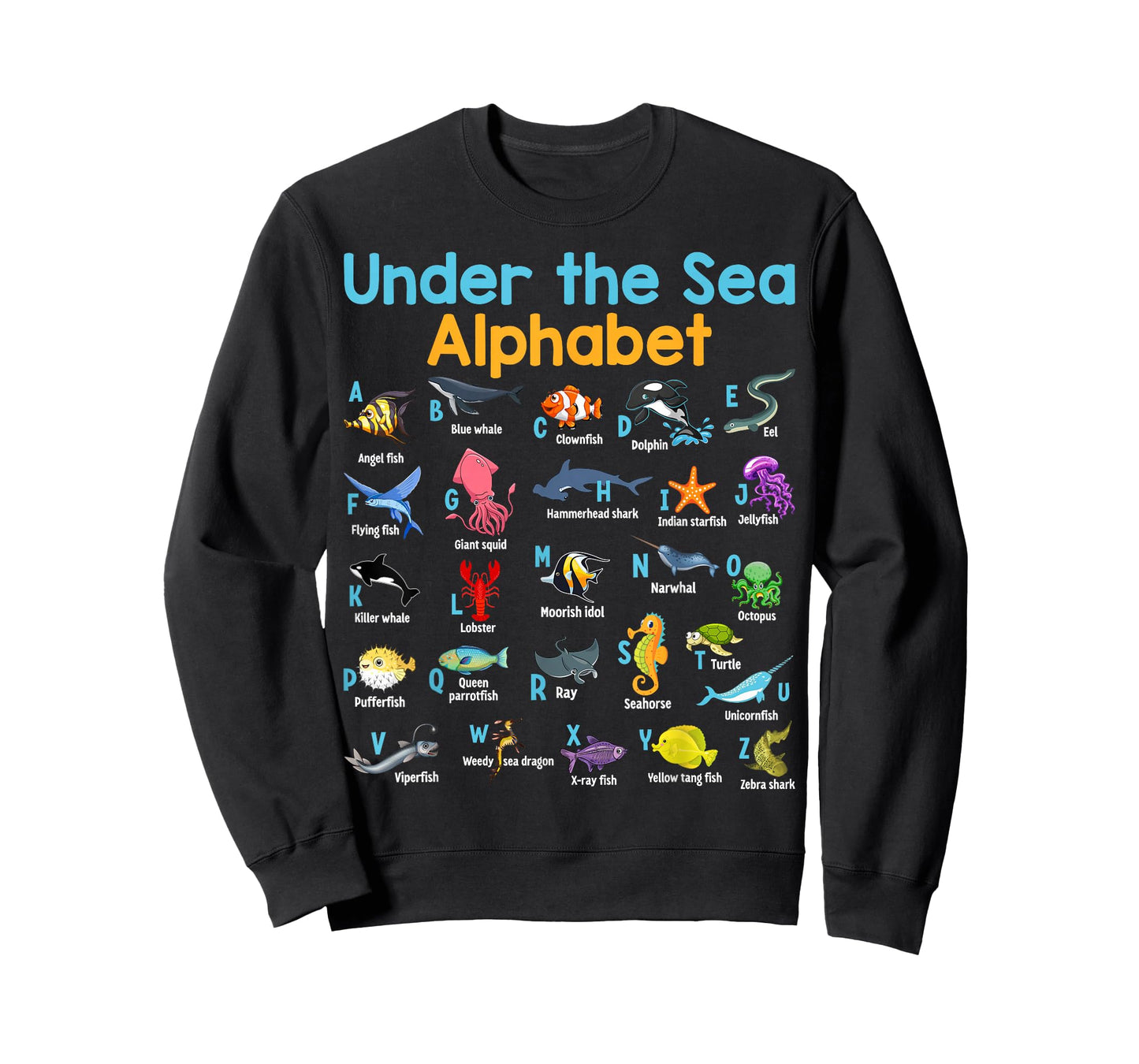 ABC Animals Under Water A-Z Types of Sea Animals Alphabet T-Shirt