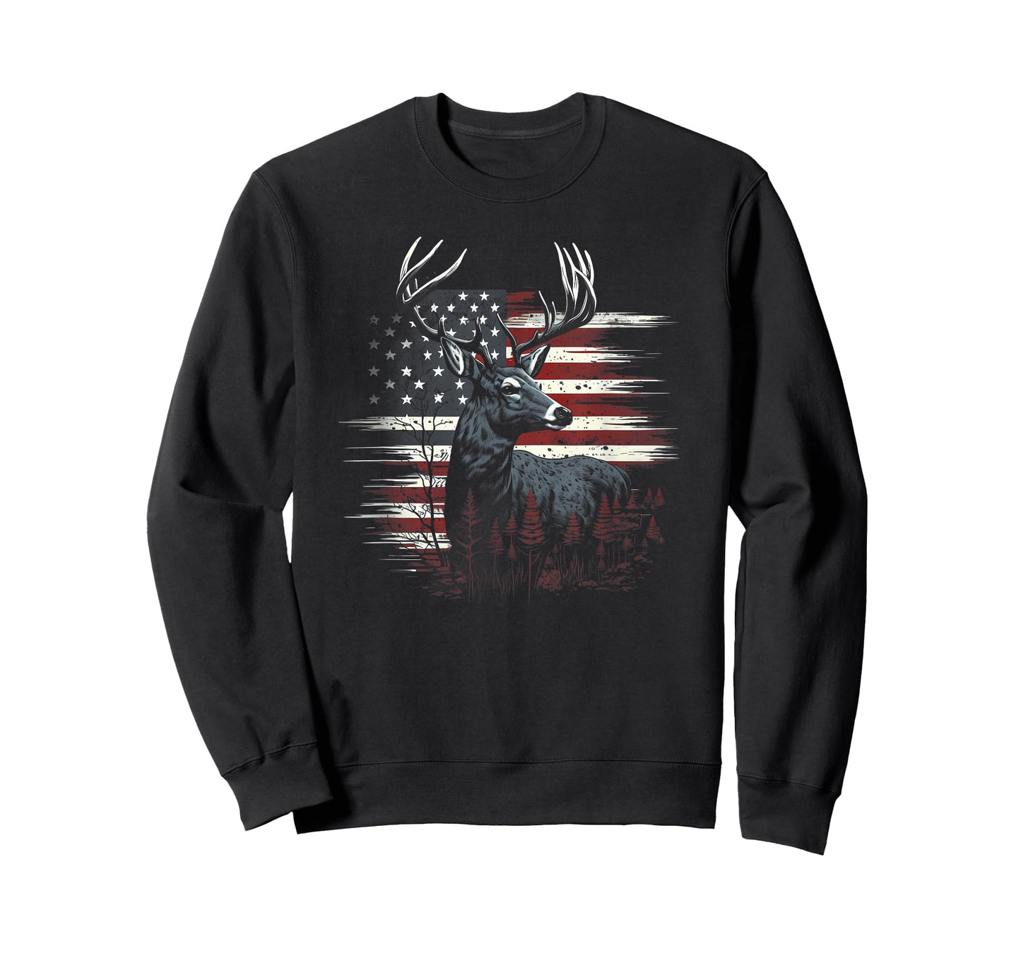 Deer Hunting American Flag Whitetail Buck Antlers T-Shirt