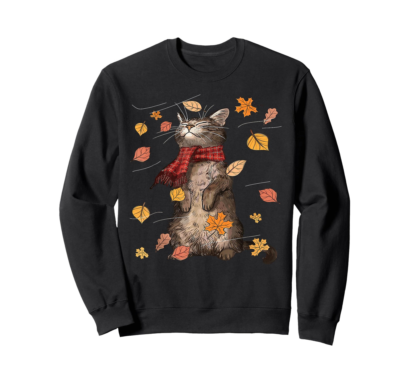 Funny Cat Thanksgiving Autumn Leaves Tree Chill Cat Fall T-Shirt