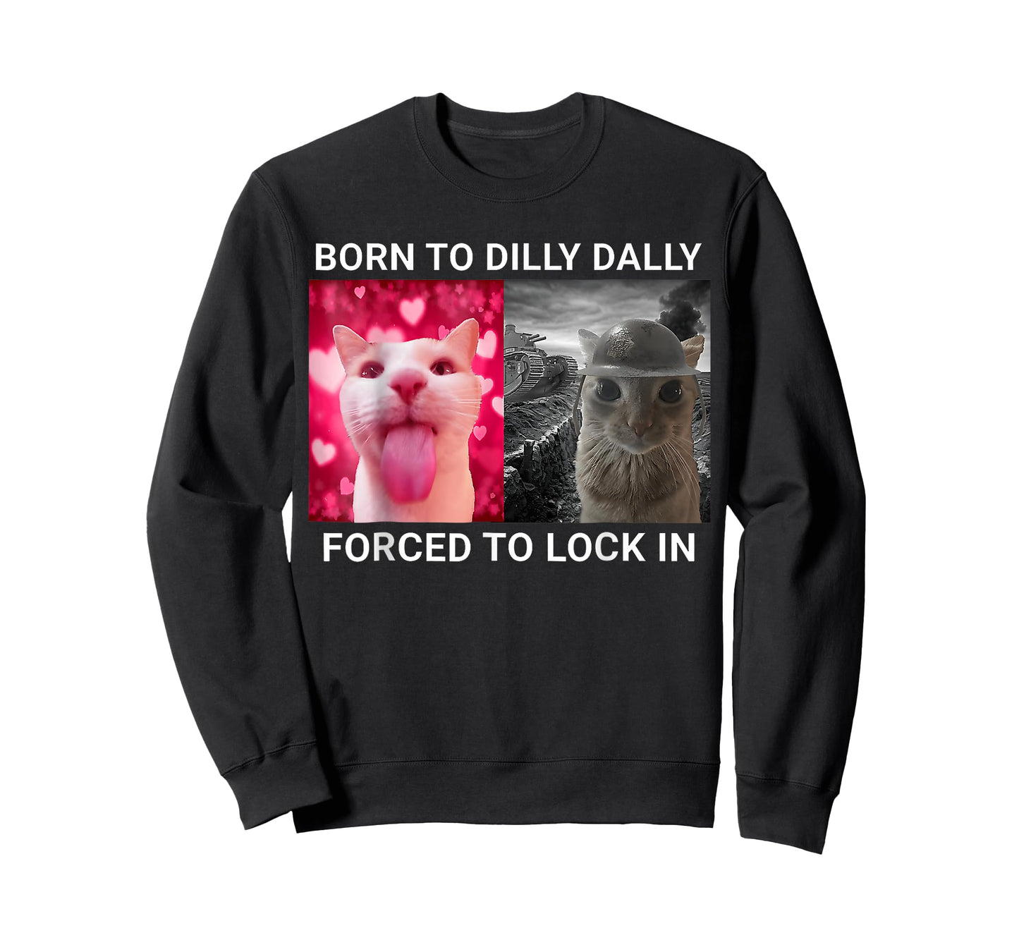 Born to Dilly Dally Forced to Lock in Funny Meme Cute Cat T-Shirt