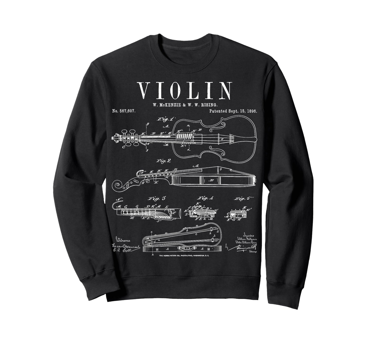 Violin Old Vintage Patent Drawing Print T-Shirt