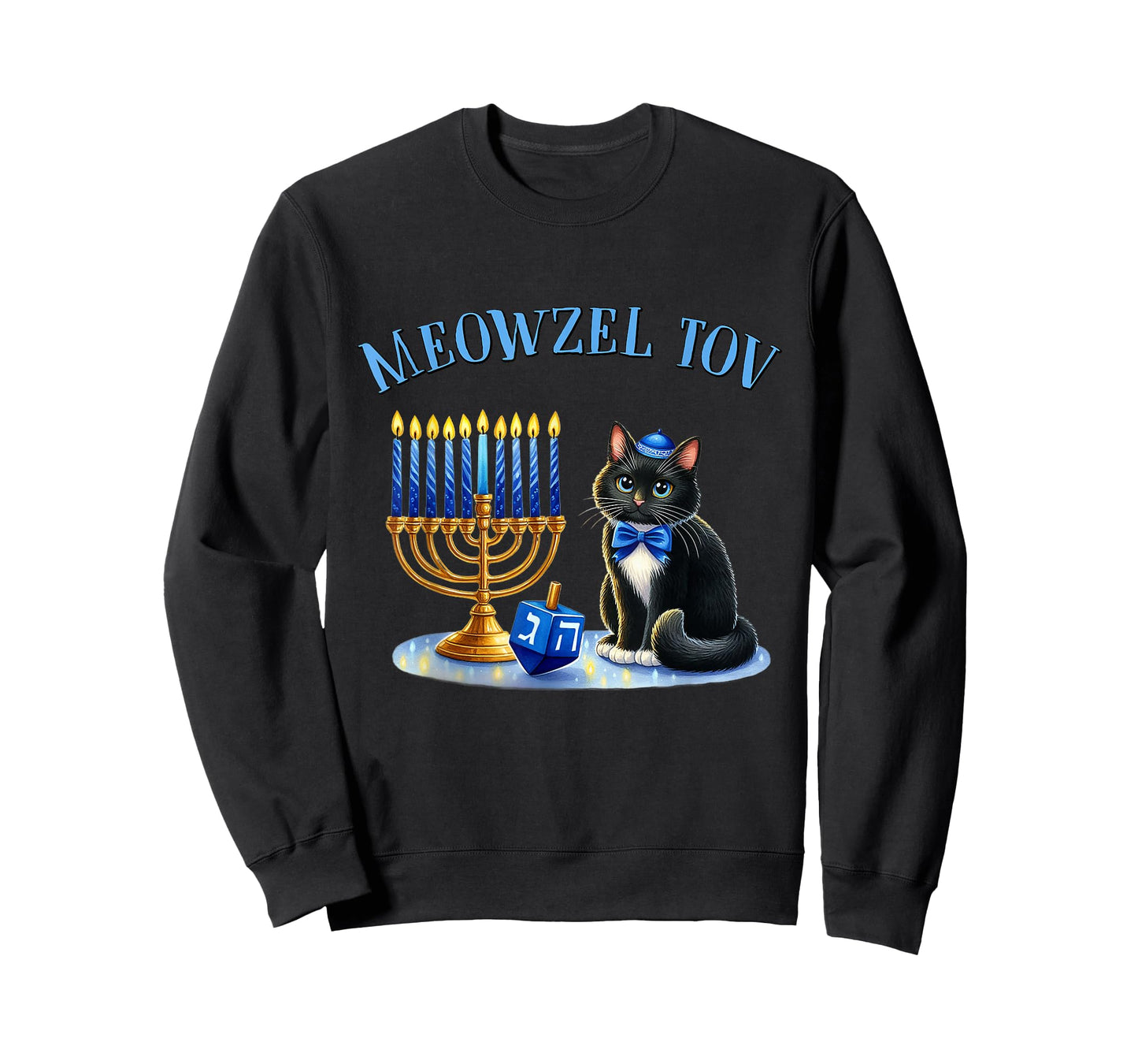 Funny Happy Hanukkah Hanukkat Meowzel Tov Jewish Cat Menorah T-Shirt