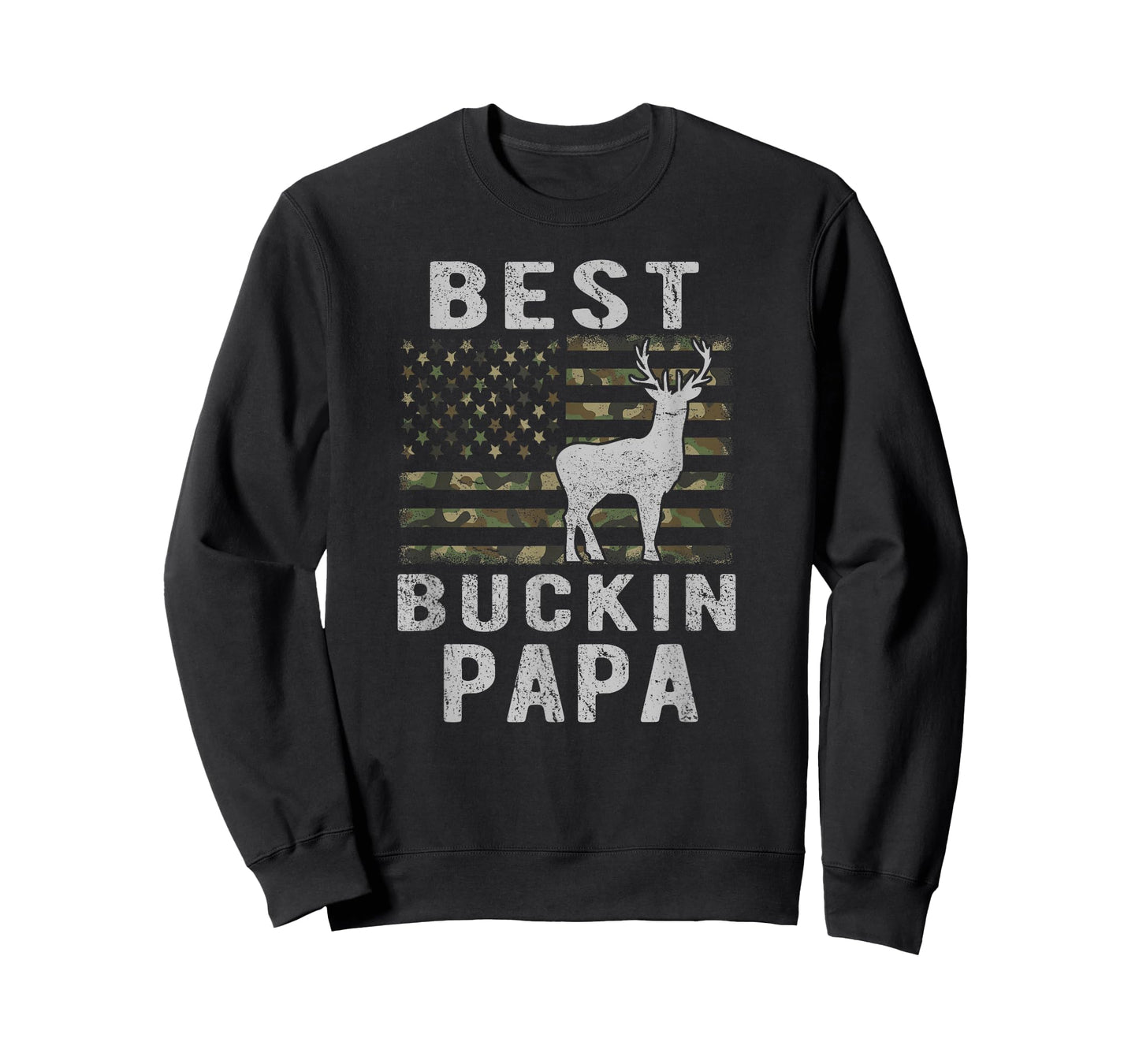 Best Bucking Papa Camouflage American Flag Deer Hunting T-Shirt
