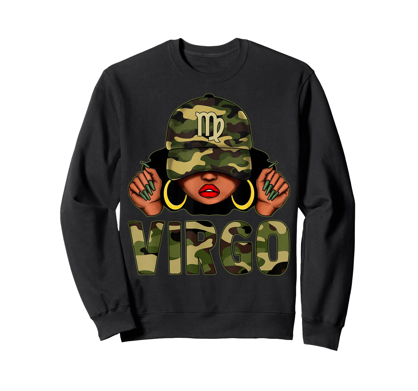 Virgo Queen Black Woman With Cap Camo Afro Girl Zodiac T-Shirt