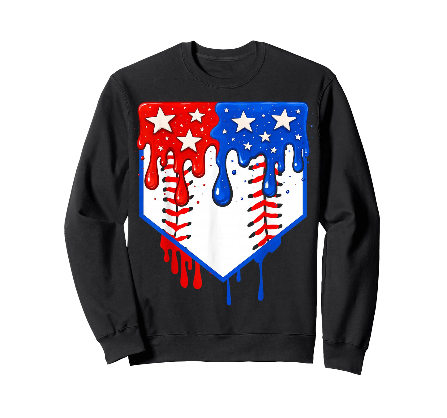 Baseball Drip American Flag Home Plate 4th Of July Patriotic T-Shirt
