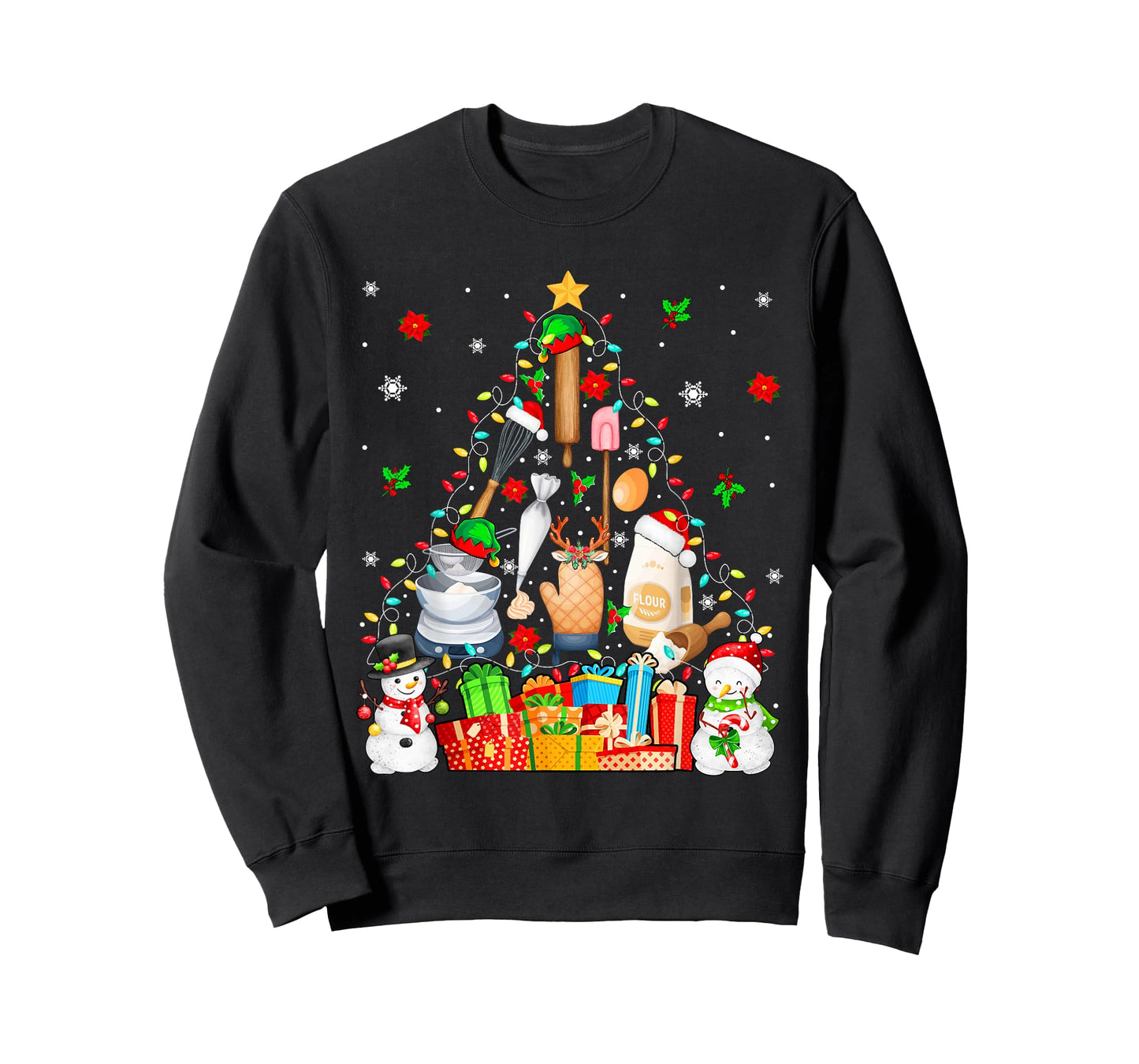 Baking Tools As Christmas Tree Xmas Lights Snowmen Baker T-Shirt