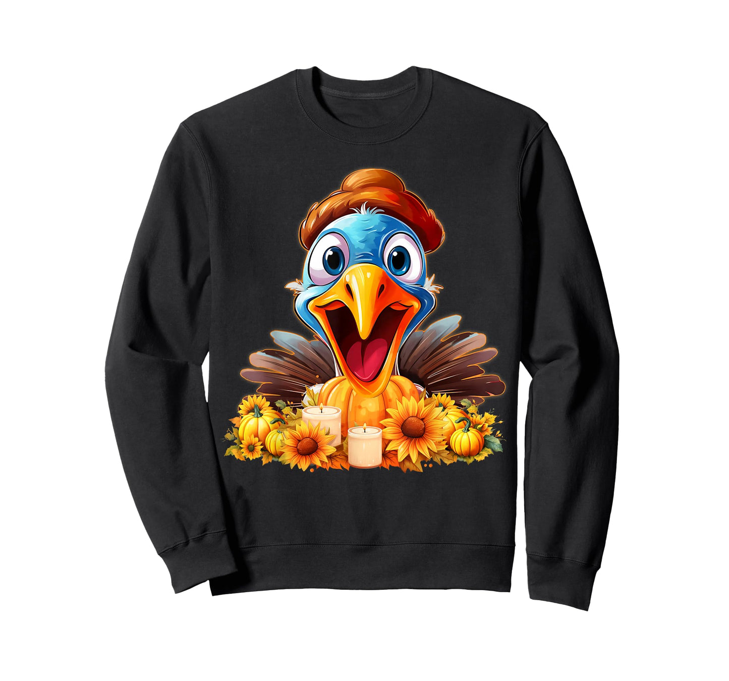 Cute Thanksgiving Turkey with Pumpkins & Sunflowe Girls Boys T-Shirt