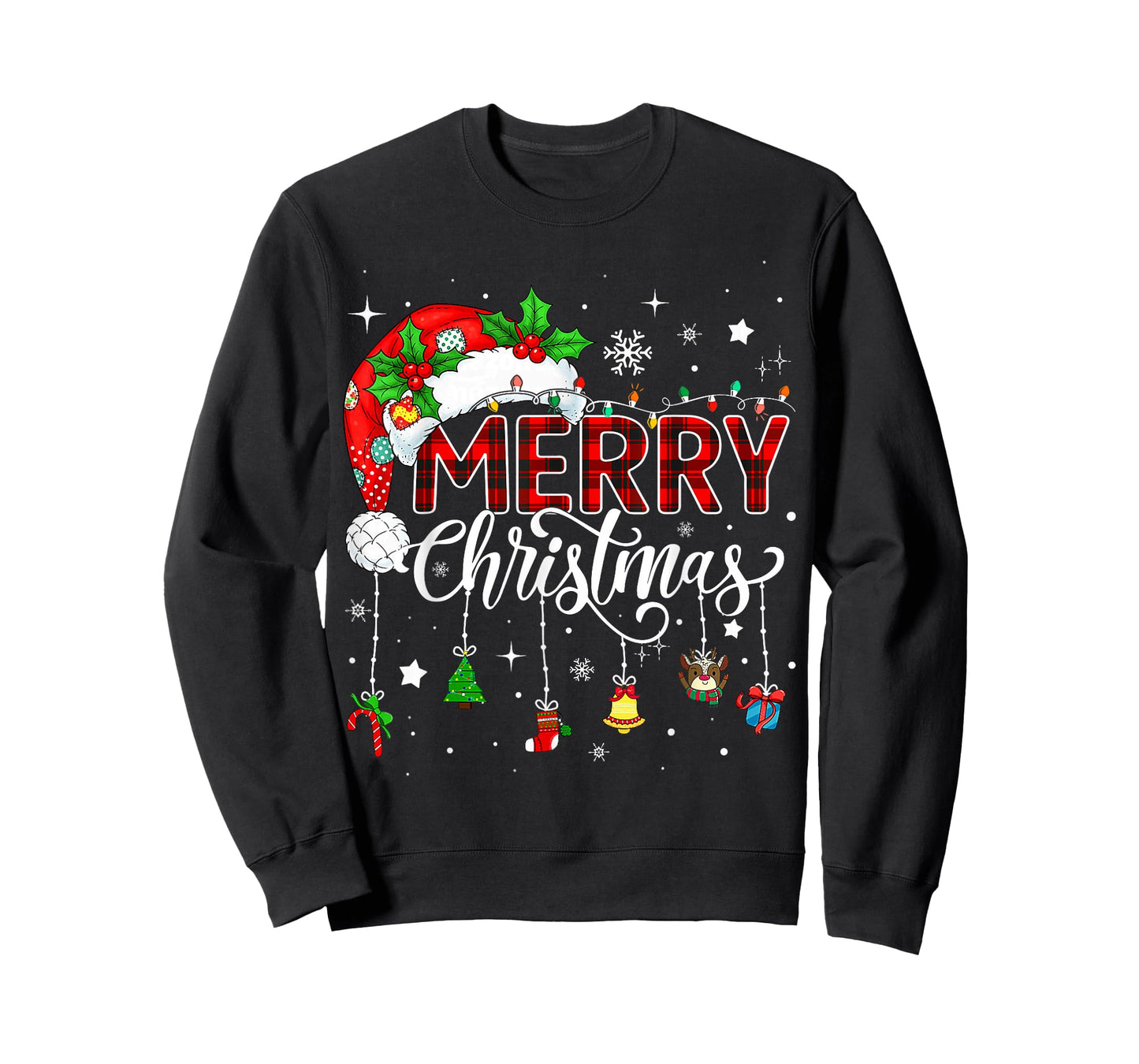 Merry Christmas Lights Red Santa Hat Xmas Family Men Women T-Shirt