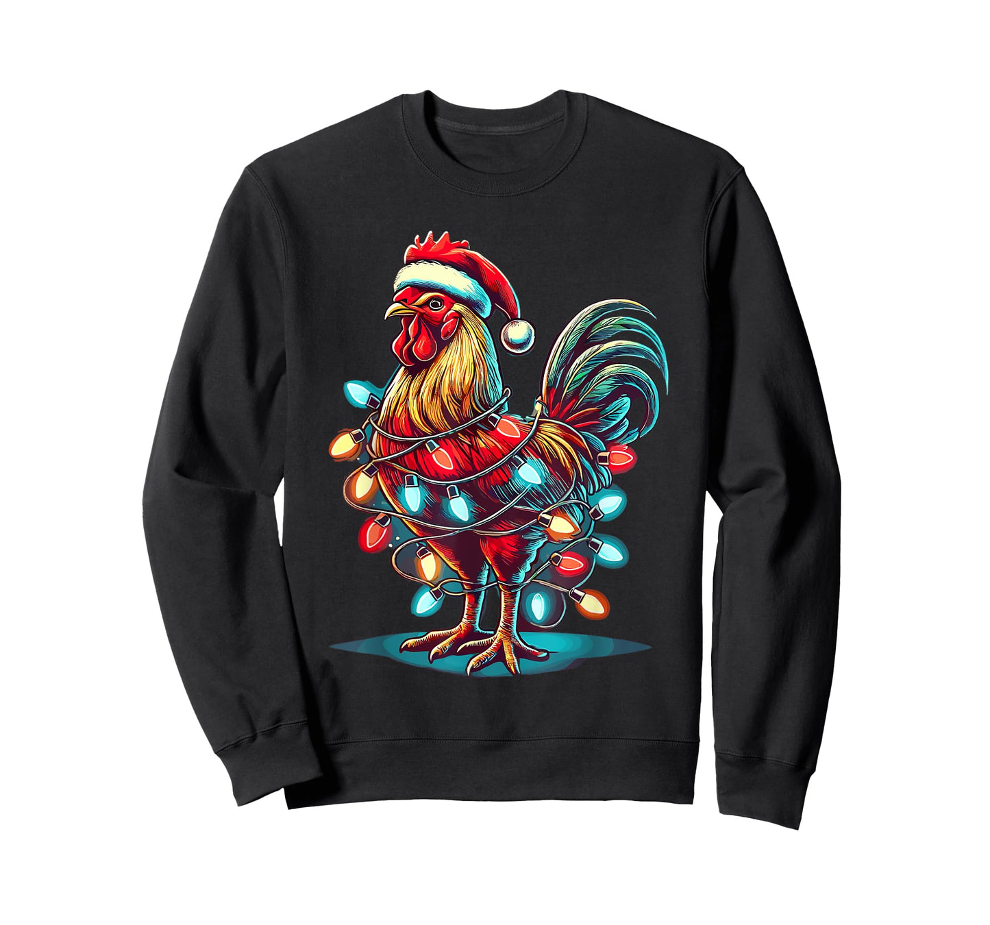 Chicken Santa Hat Christmas Lights Farmer Xmas T-Shirt