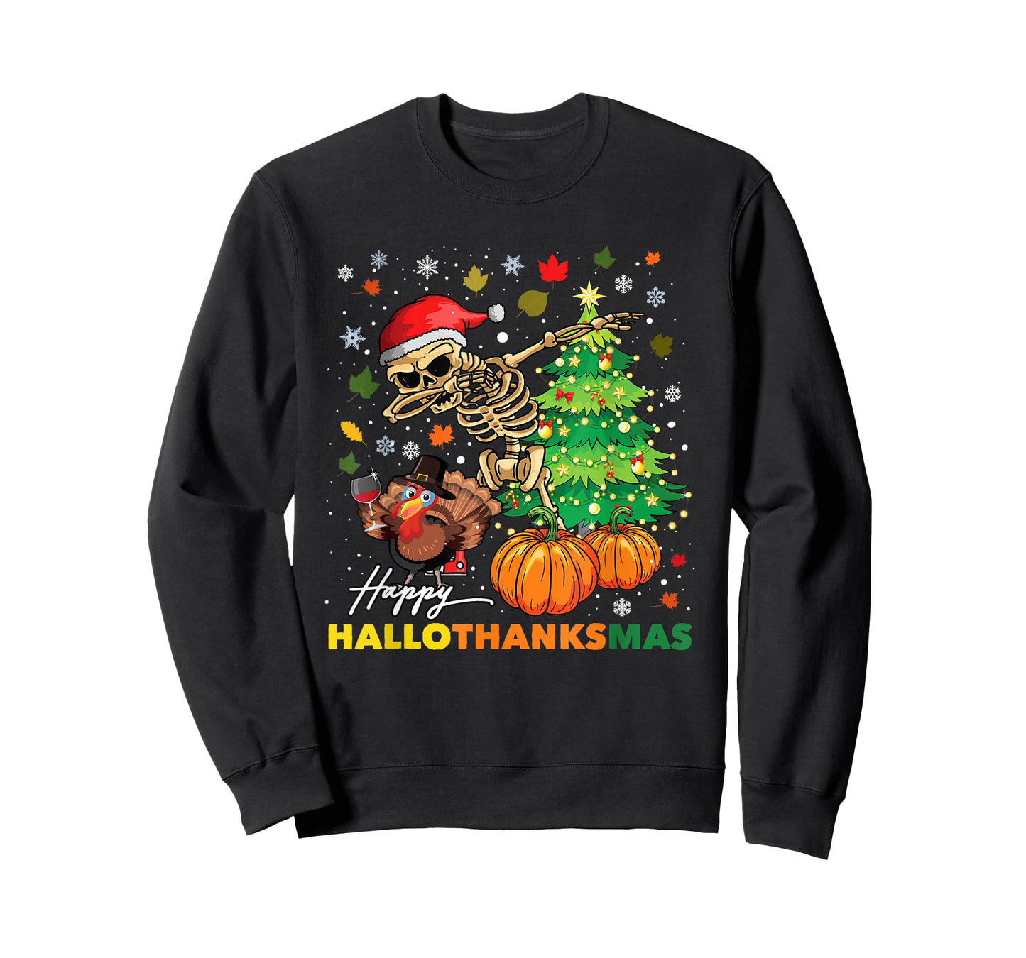 Happy Hallothanksmas Halloween Thanksgiving Christmas T-Shirt