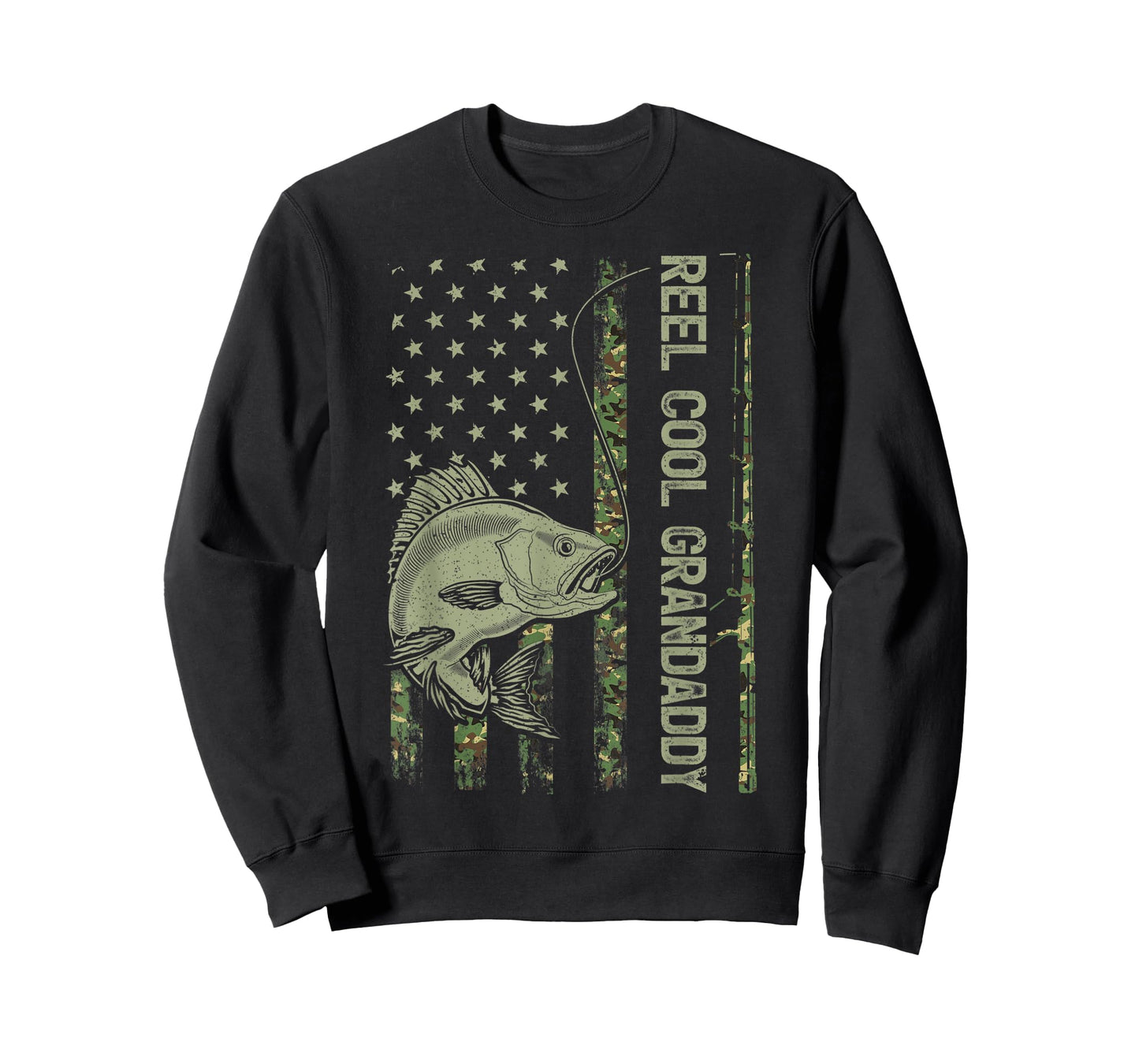 Vintage Camouflage American Flag Reel Cool Grandaddy Fishing Women Men T-Shirt