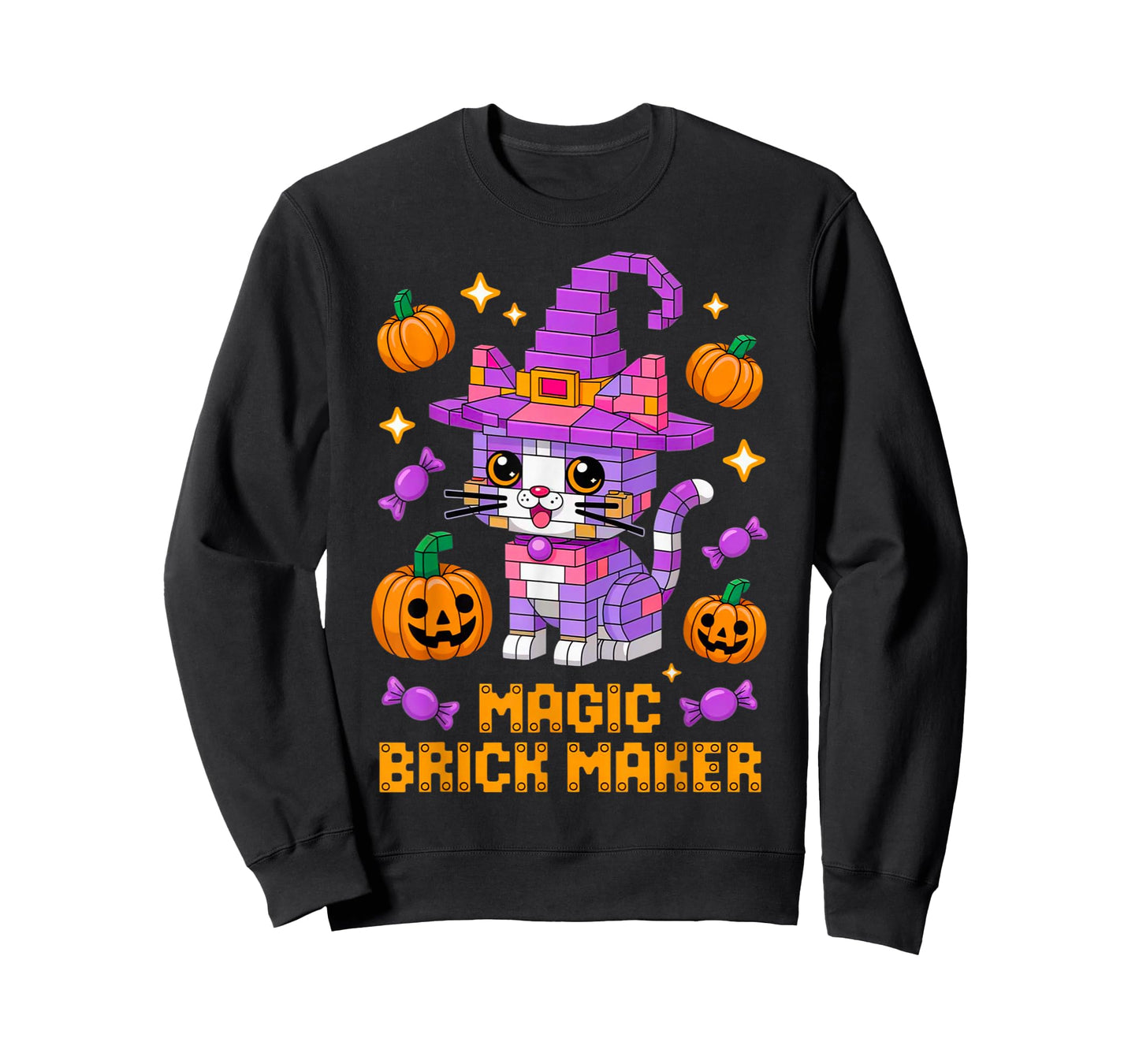 Master Builder Halloween Cat Lover Building Bricks Blocks T-Shirt