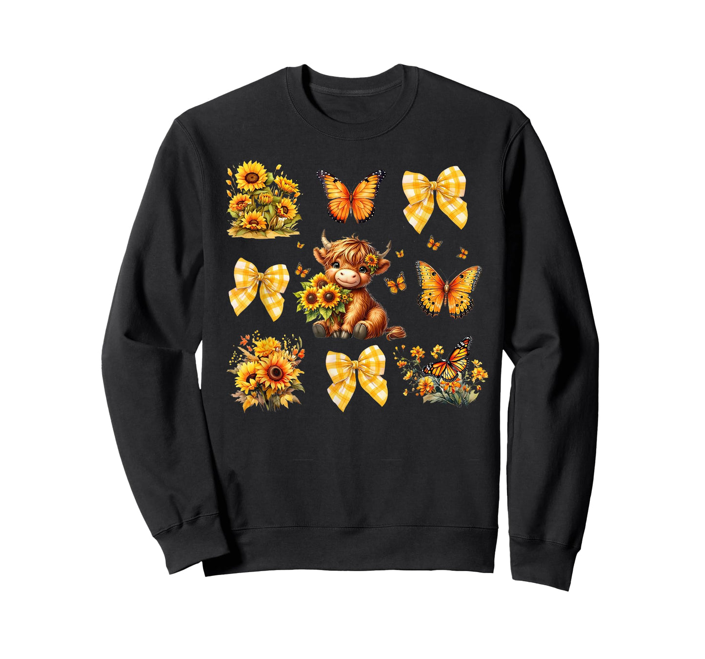 Baby Highland Cow With Sunflower Butterflies Farm Western T-Shirt