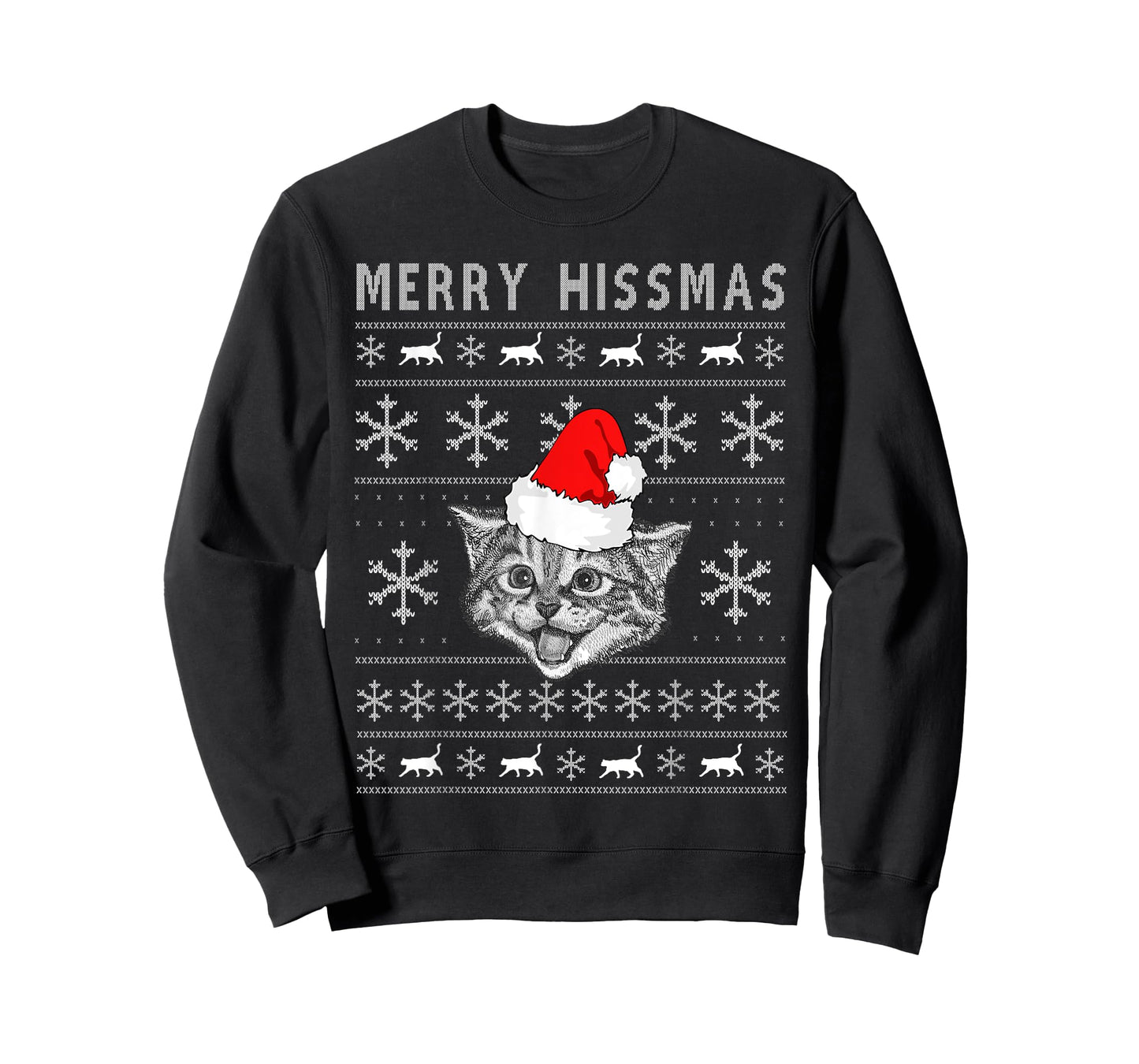 Merry Hissmas Ugly Christmas Cat Wearing Santa Hat Men Women Kids T-Shirt